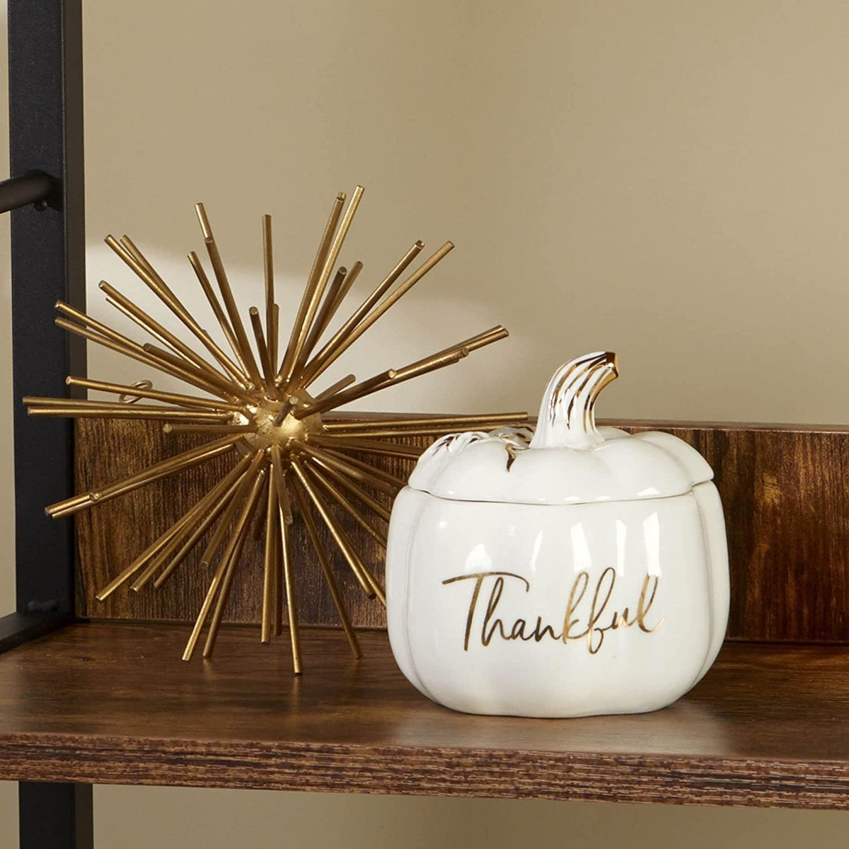 Thankful White Ceramic Pumpkin Bowl with Lid