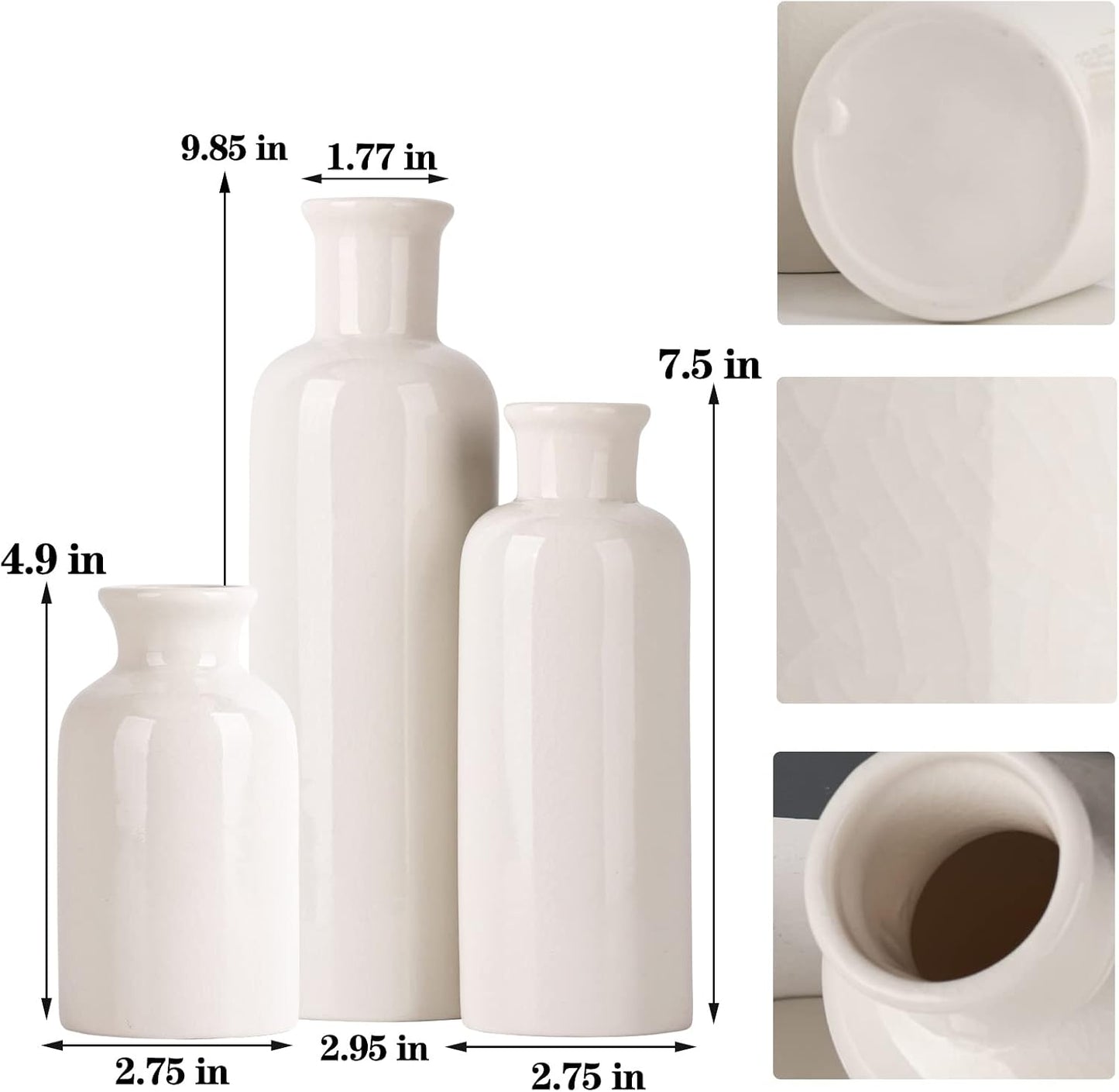 White Ceramic Vase Set – Set of 3
