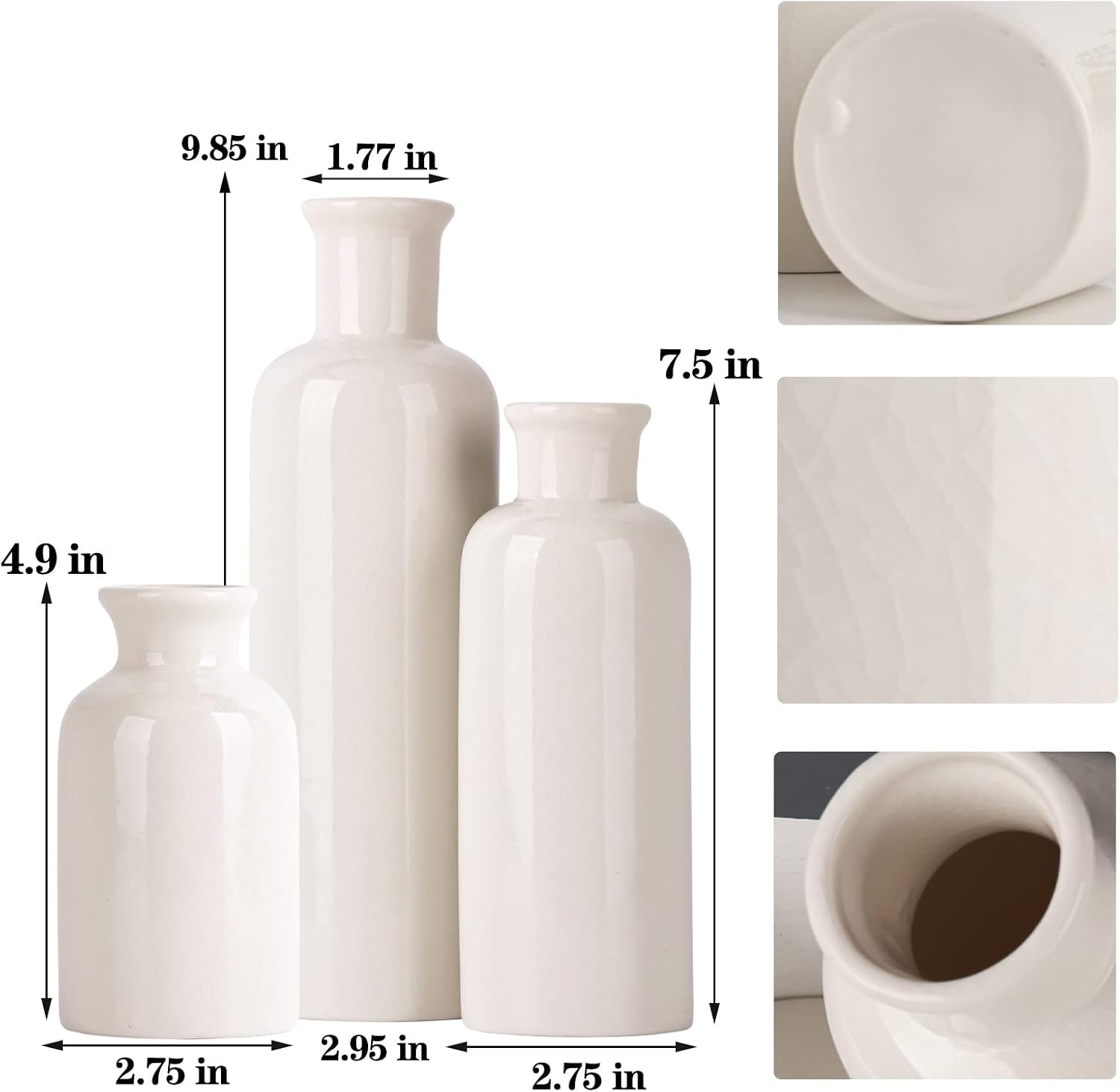 White Ceramic Vase Set – Set of 3