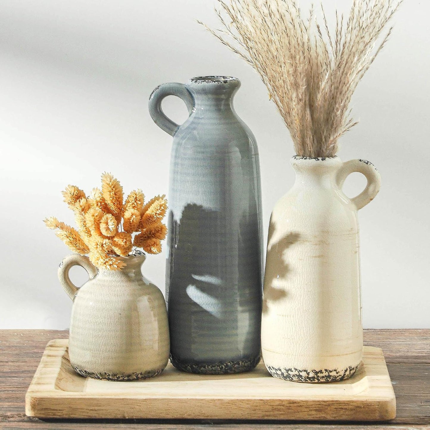 Ceramic Farmhouse Vase Set with Handles – Set of 3