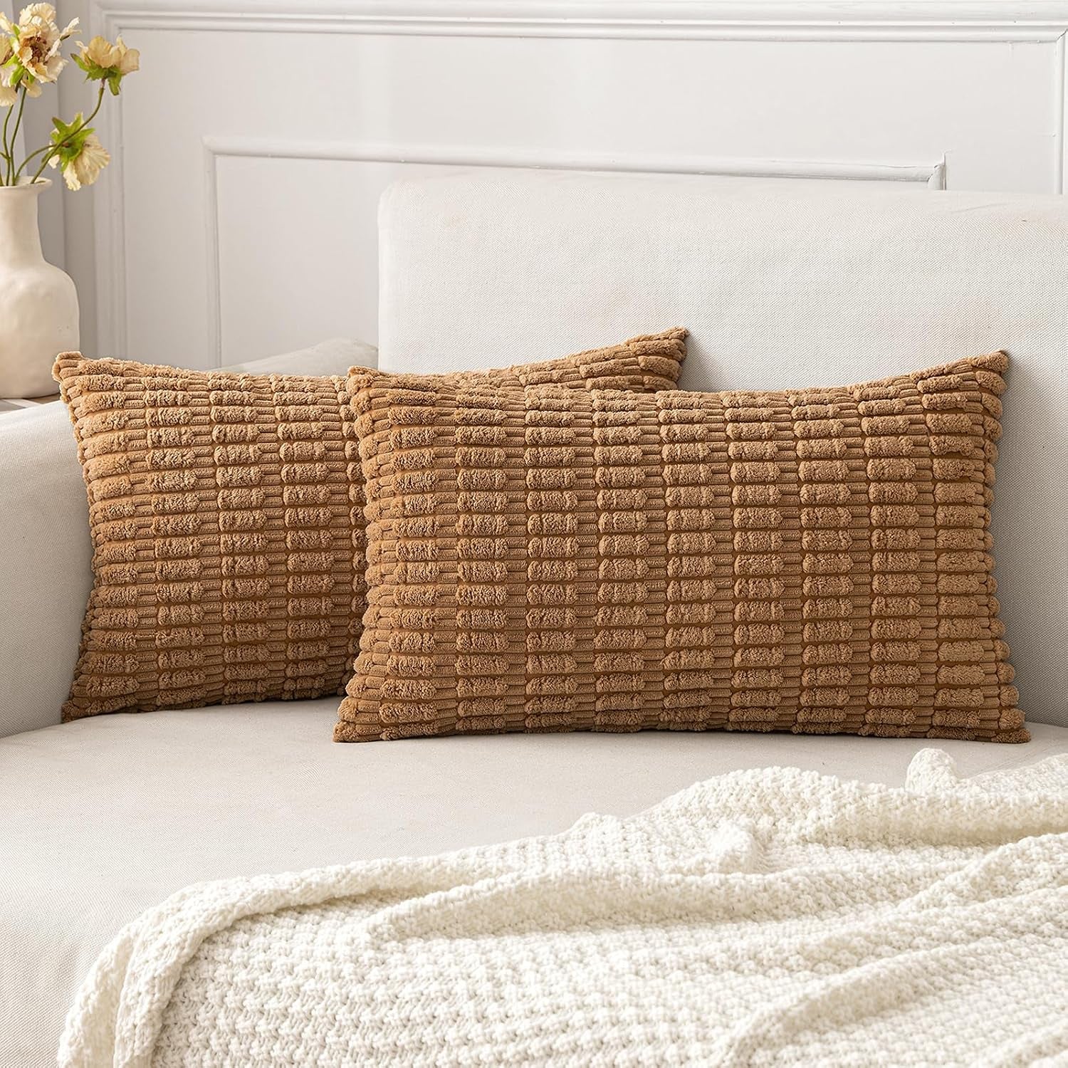 Boho Corduroy Decorative Throw Pillow Cover for Couch, Sofa & Bed