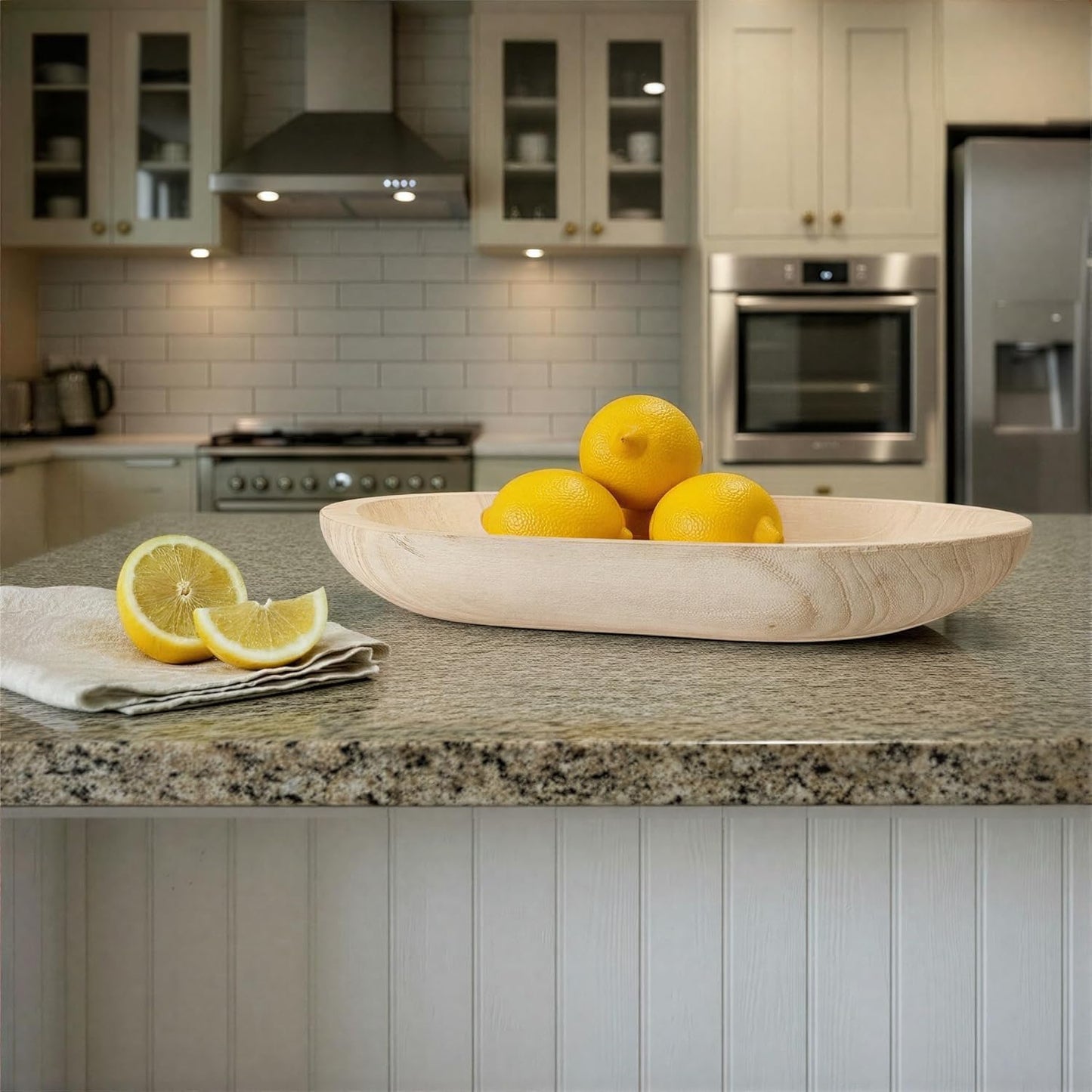 Whitewashed Paulownia Wood Decorative Bowl
