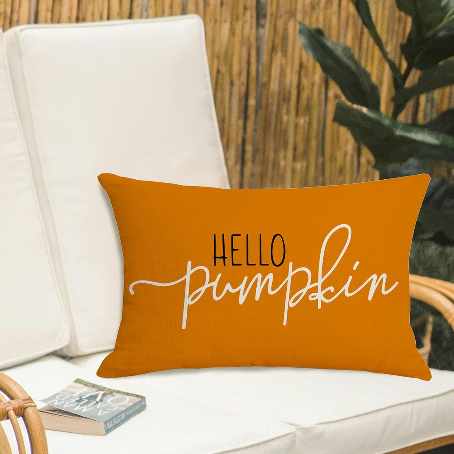 Hello Pumpkin Pillow Cover 12X20 Orange Bolster Outdoor Decorative Pillow Cover Fall Lumbar Pillow Covers for Fall Autumn Decor
