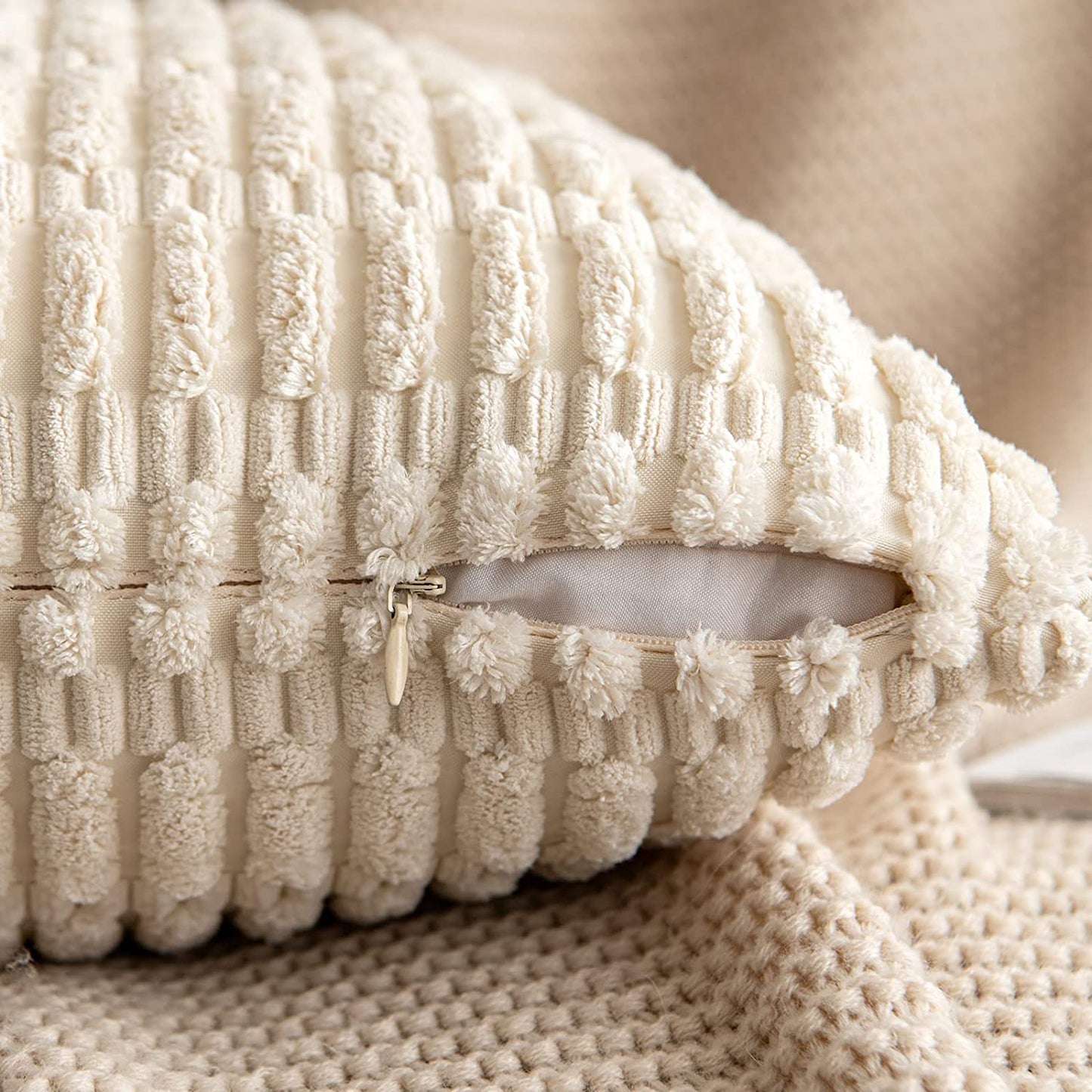 Boho Corduroy Decorative Throw Pillow Cover for Couch, Sofa & Bed