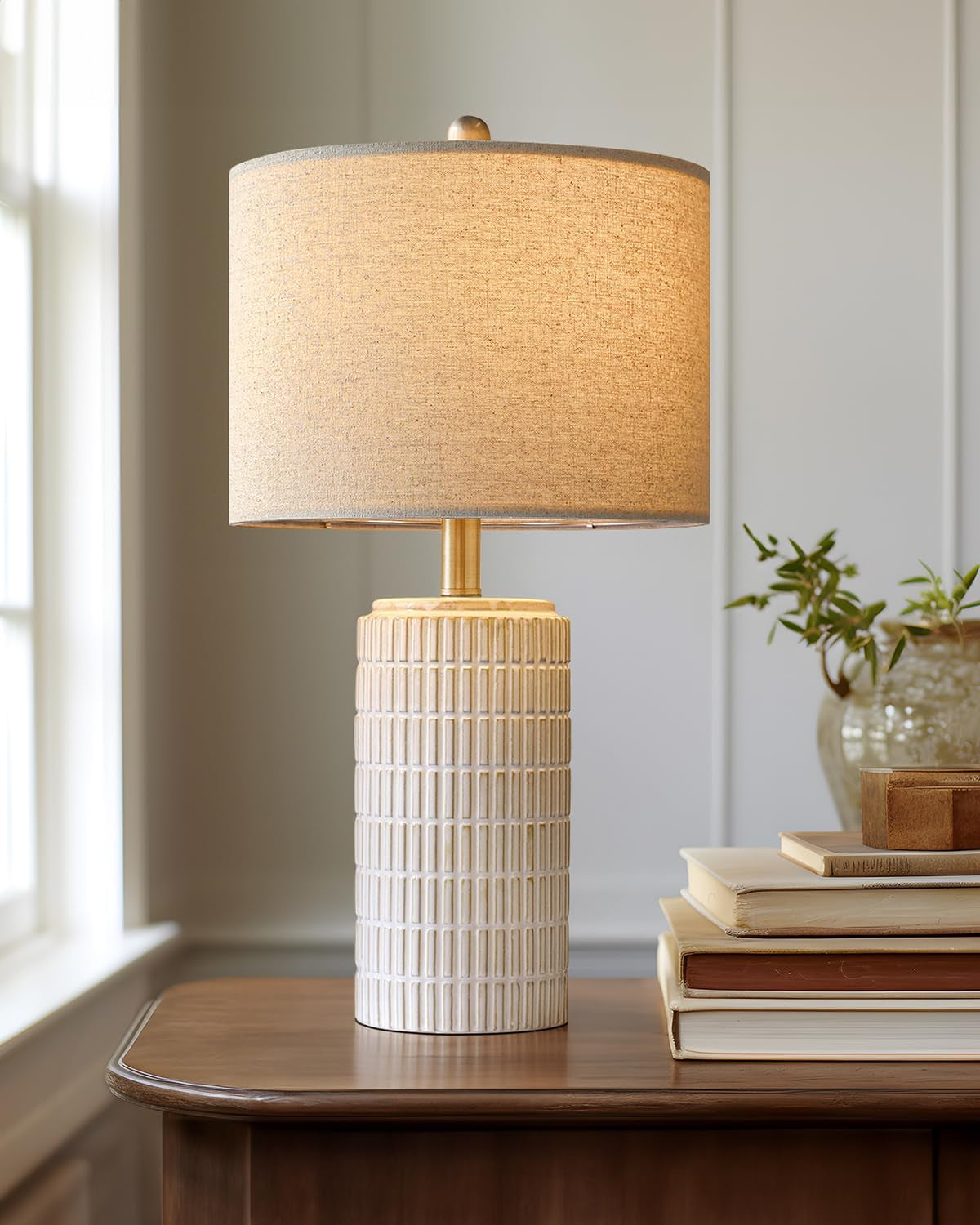 Modern Ceramic Table Lamp with Linen Shade | Bedside & Living Room Lamp