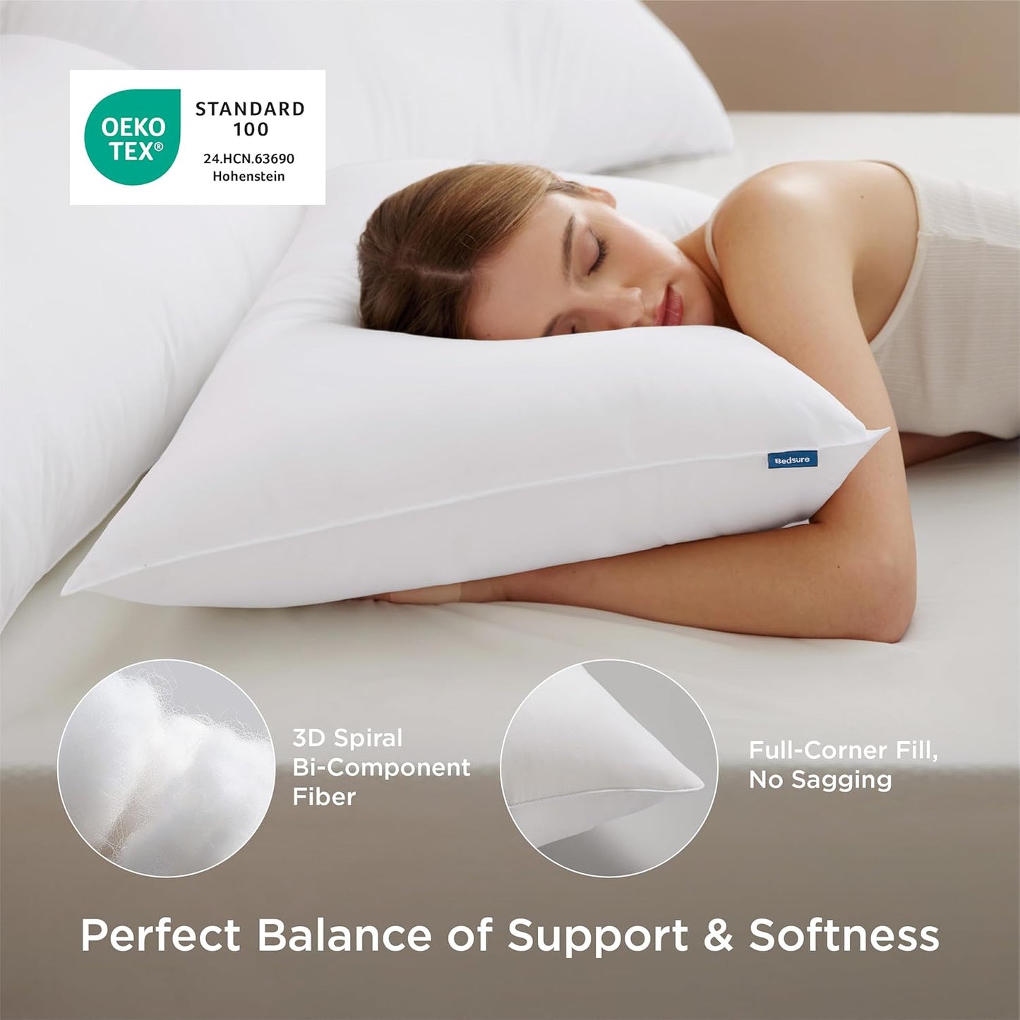Bedsure Pillows Standard Size Set of 2 - Hotel Collection Bed Pillows for Sleeping, with down Alternative Filling, Soft Support for Back, Stomach or Side Sleepers, Standard, 26"X19", White, 2 Pack