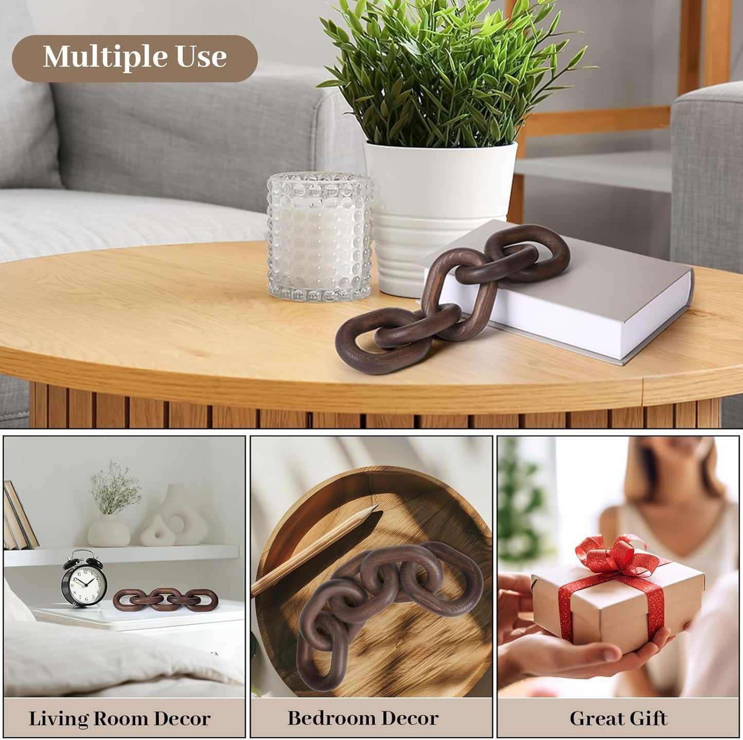 Decorative Wooden Chain Link Décor | Hand-Carved Farmhouse Accent