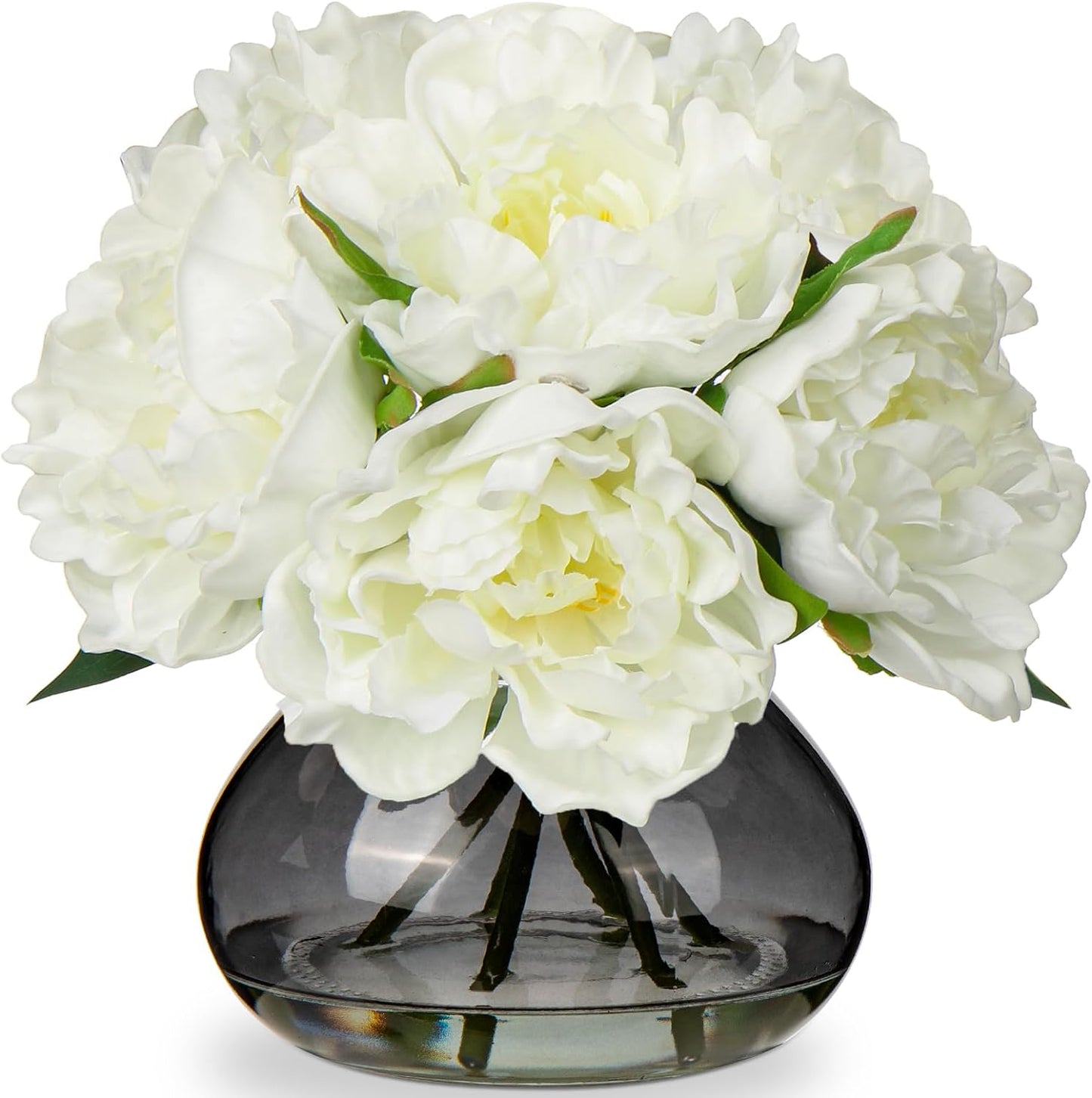 Faux White Hydrangea Arrangement in Glass Vase