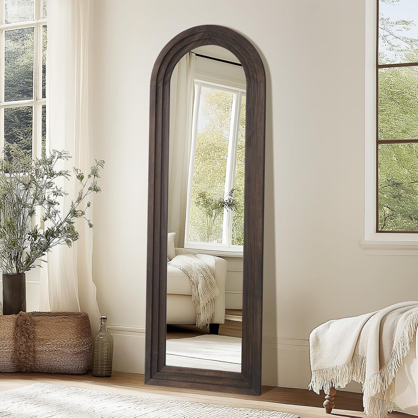 Rustic Arched Full-Length Wood Frame Mirror