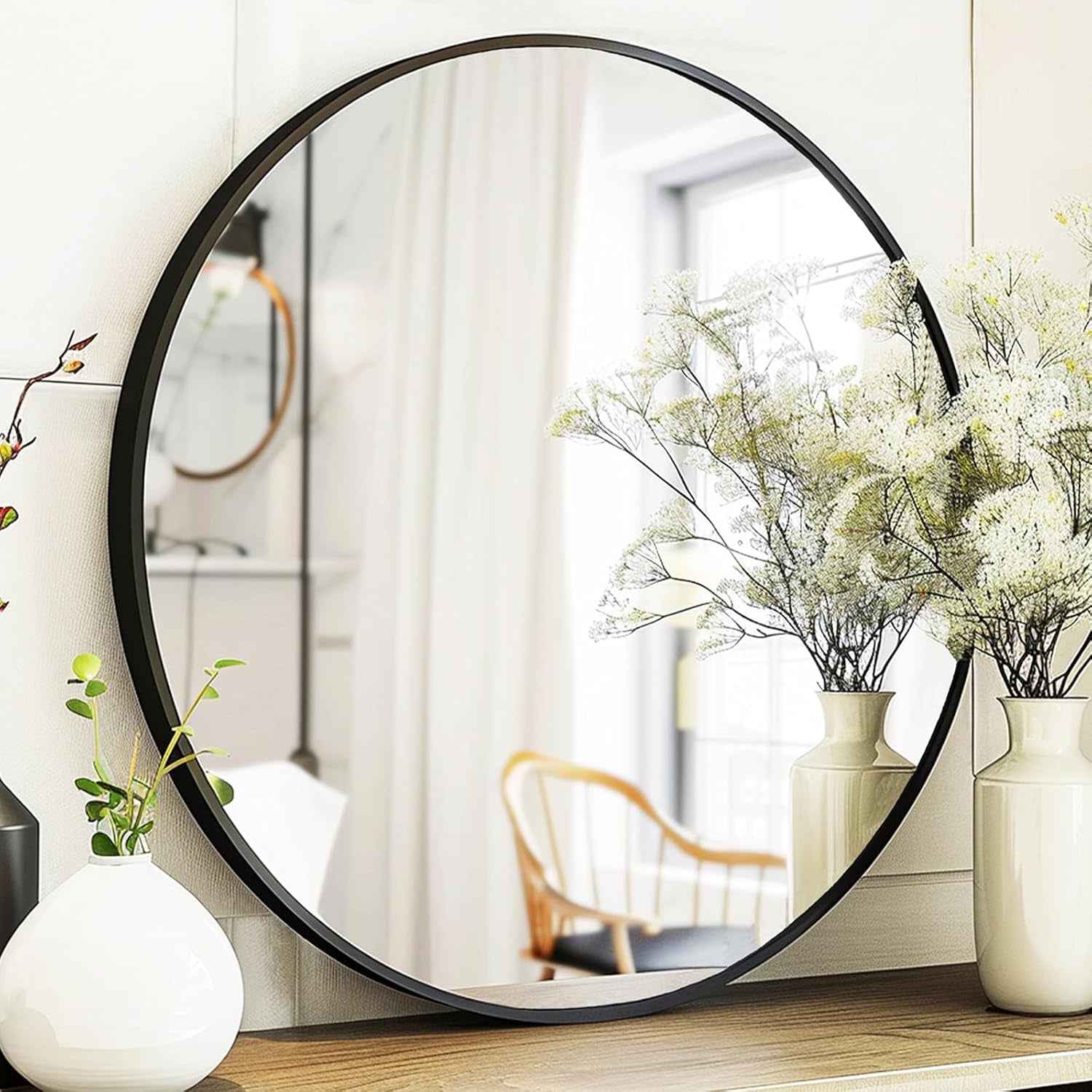 Modern Black Round Wall Mirror | Matte Metal Frame