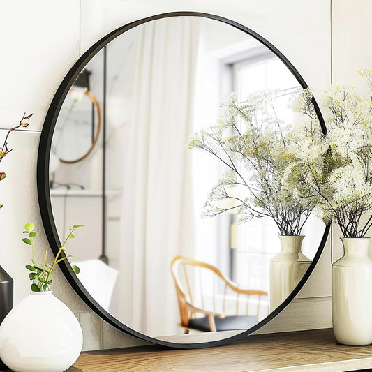 Modern Black Round Wall Mirror | Matte Metal Frame