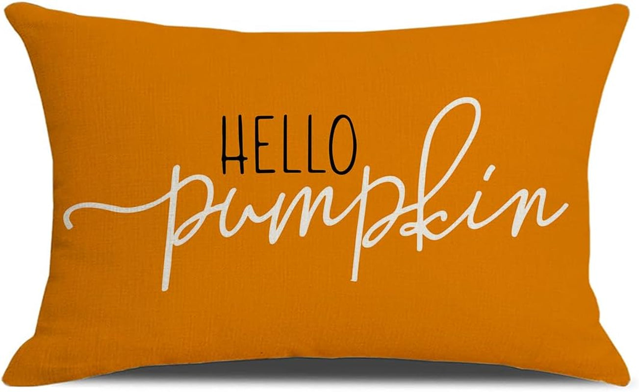 Hello Pumpkin Pillow Cover 12X20 Orange Bolster Outdoor Decorative Pillow Cover Fall Lumbar Pillow Covers for Fall Autumn Decor