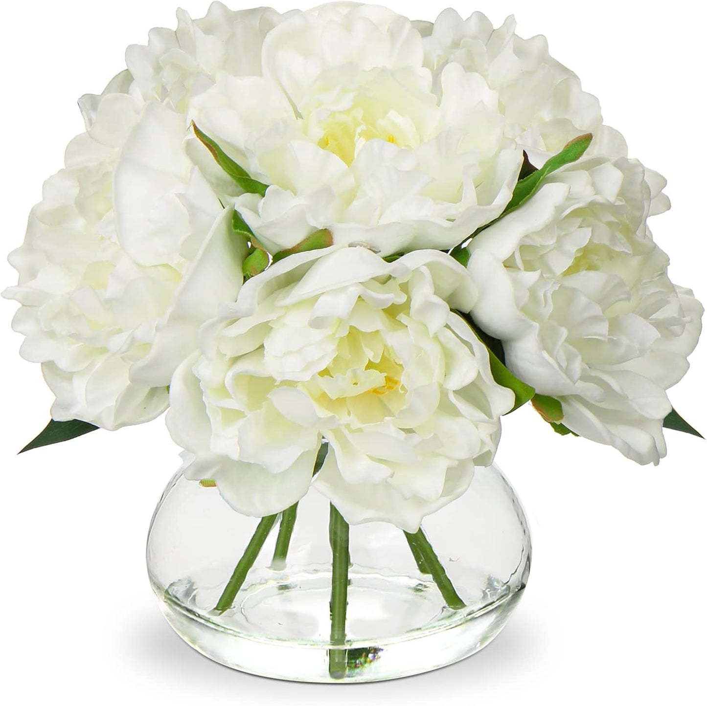 Faux White Hydrangea Arrangement in Glass Vase