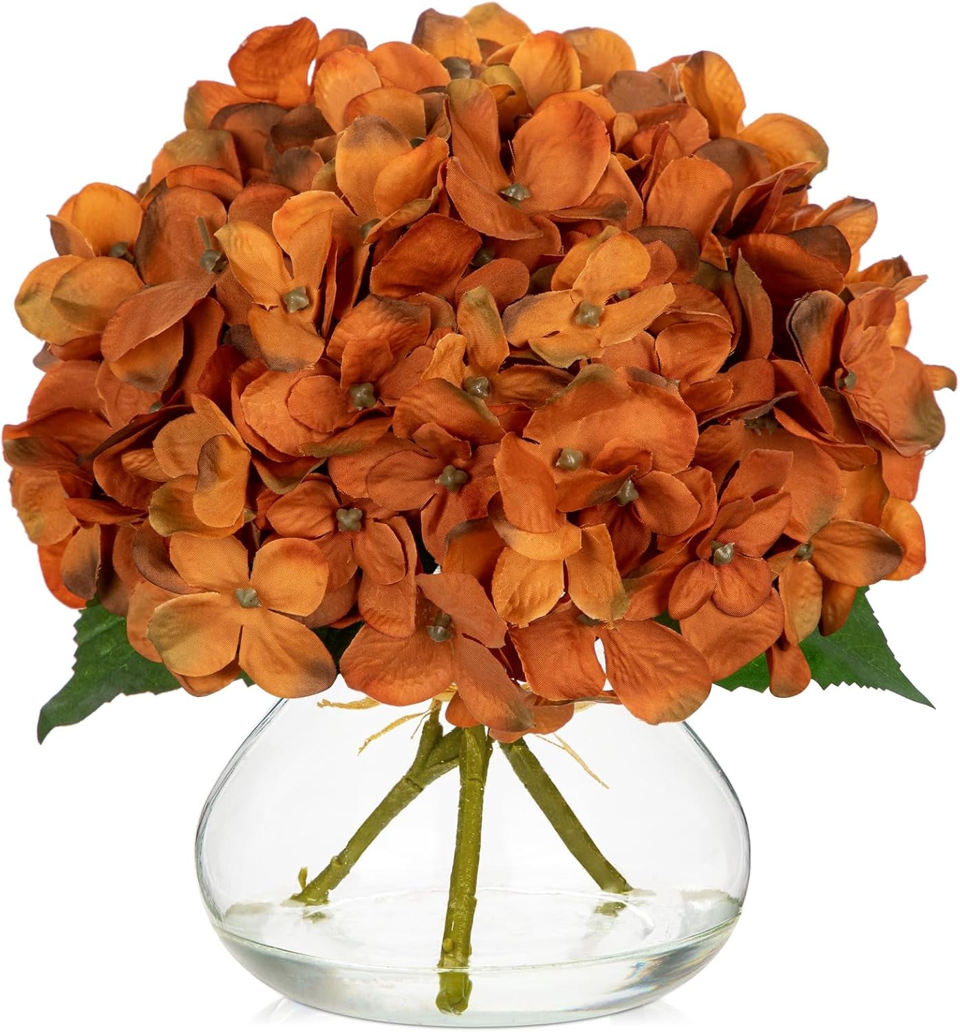 Faux White Hydrangea Arrangement in Glass Vase