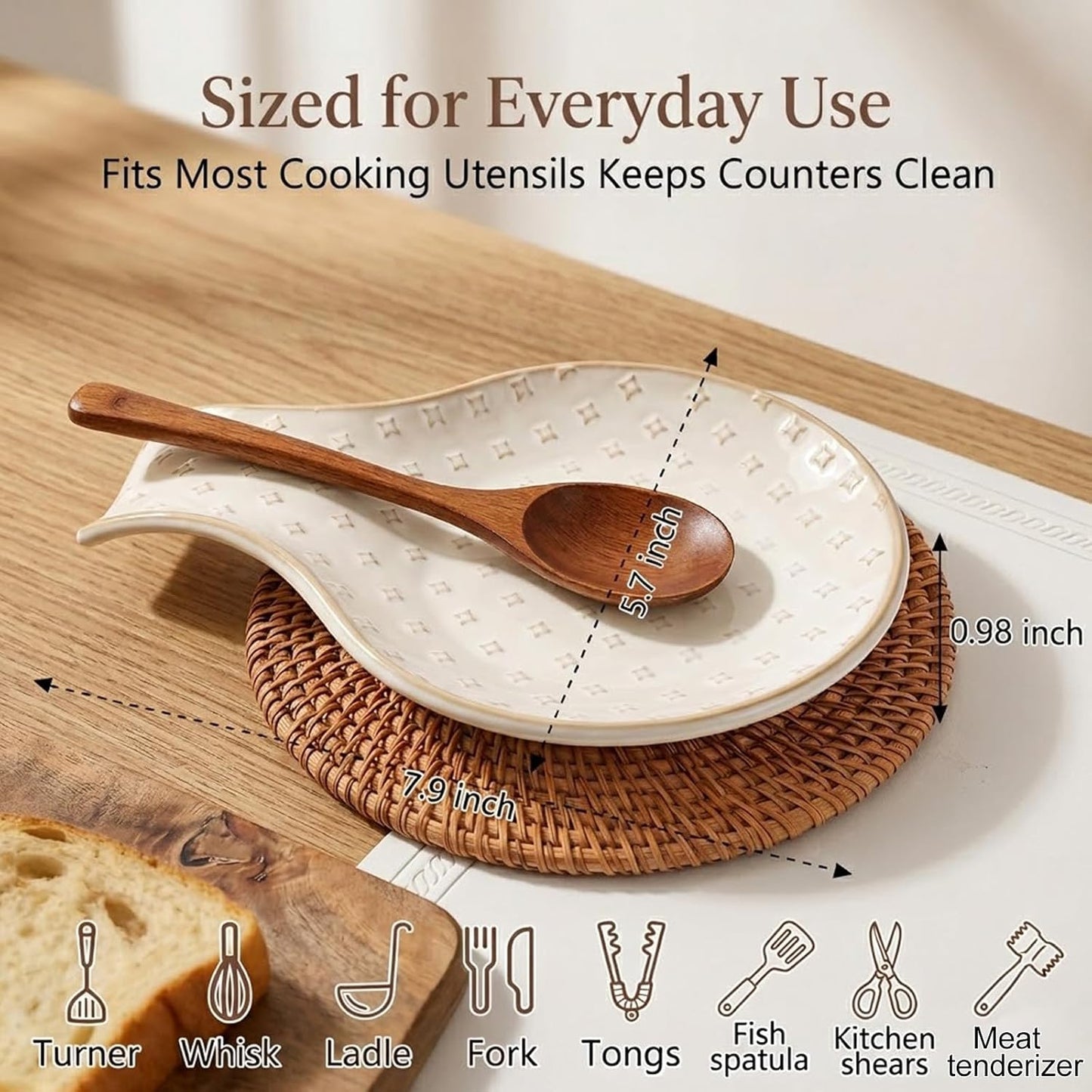 Farmhouse Ceramic Spoon Rest for Kitchen Counter