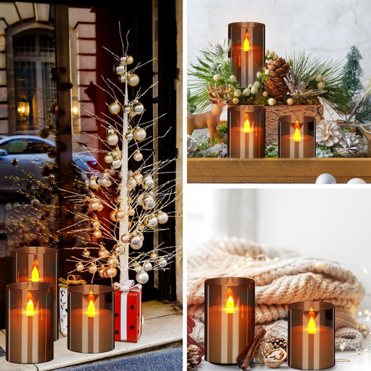 Smoked Glass Flameless LED Candle Set with Remote – 3 Pack