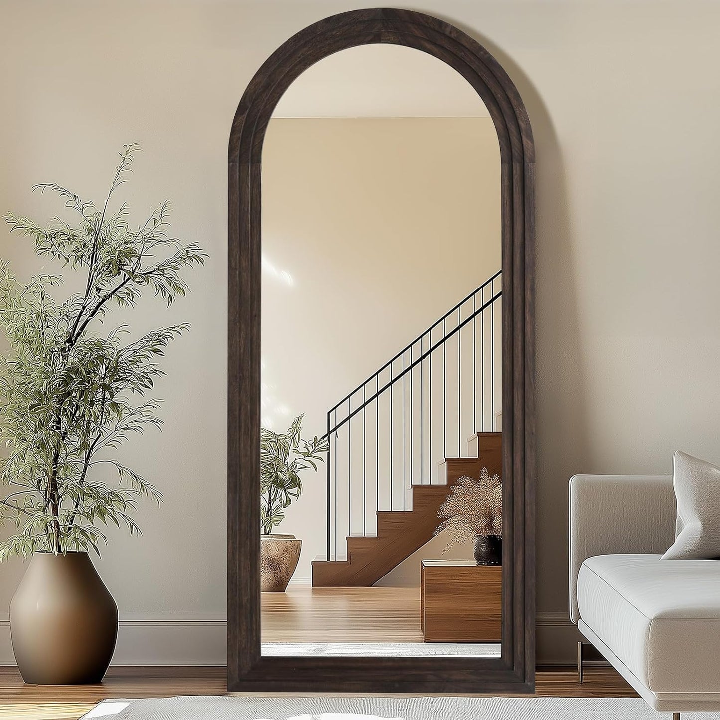Rustic Arched Full-Length Wood Frame Mirror