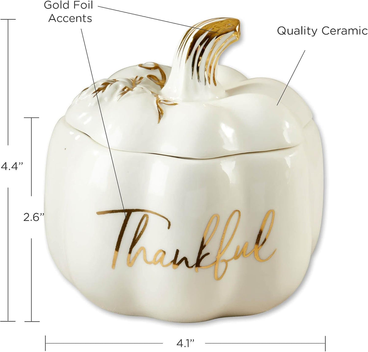 Thankful White Ceramic Pumpkin Bowl with Lid