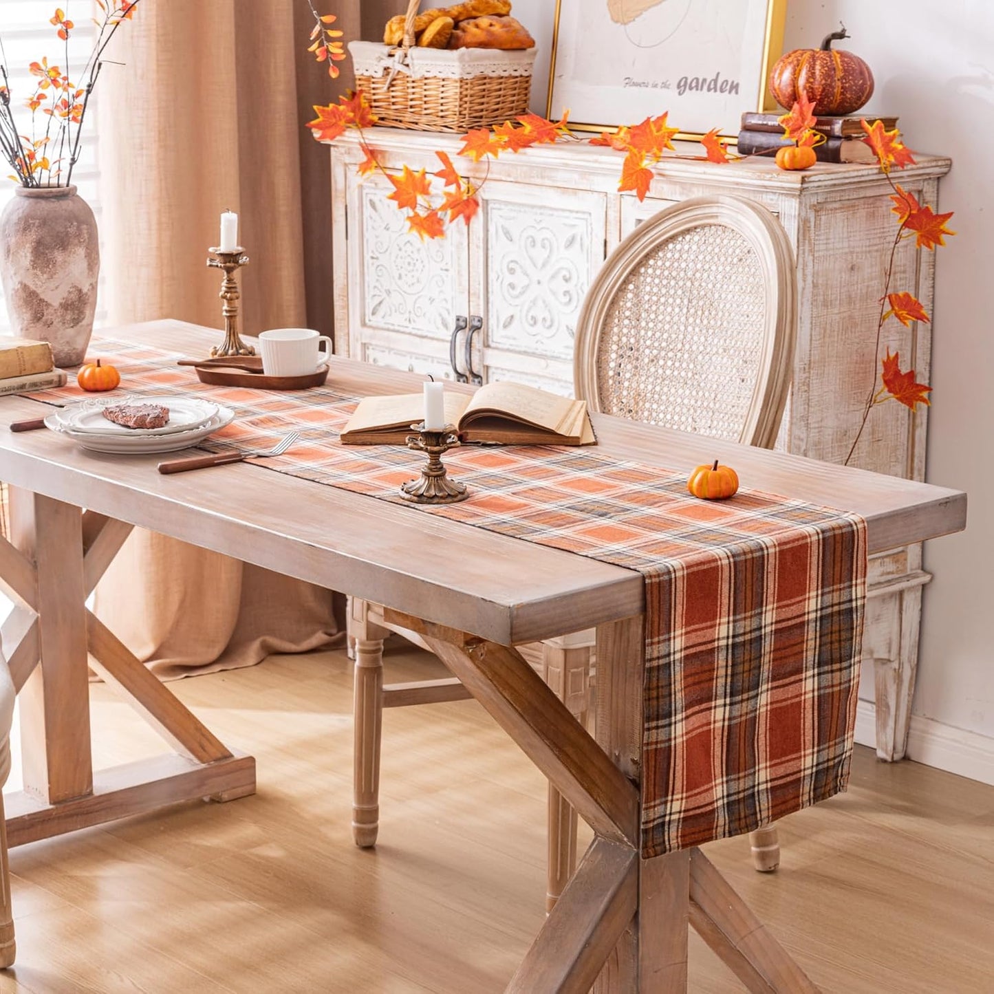 Rust Plaid Fall Table Runner – 13" x 72"