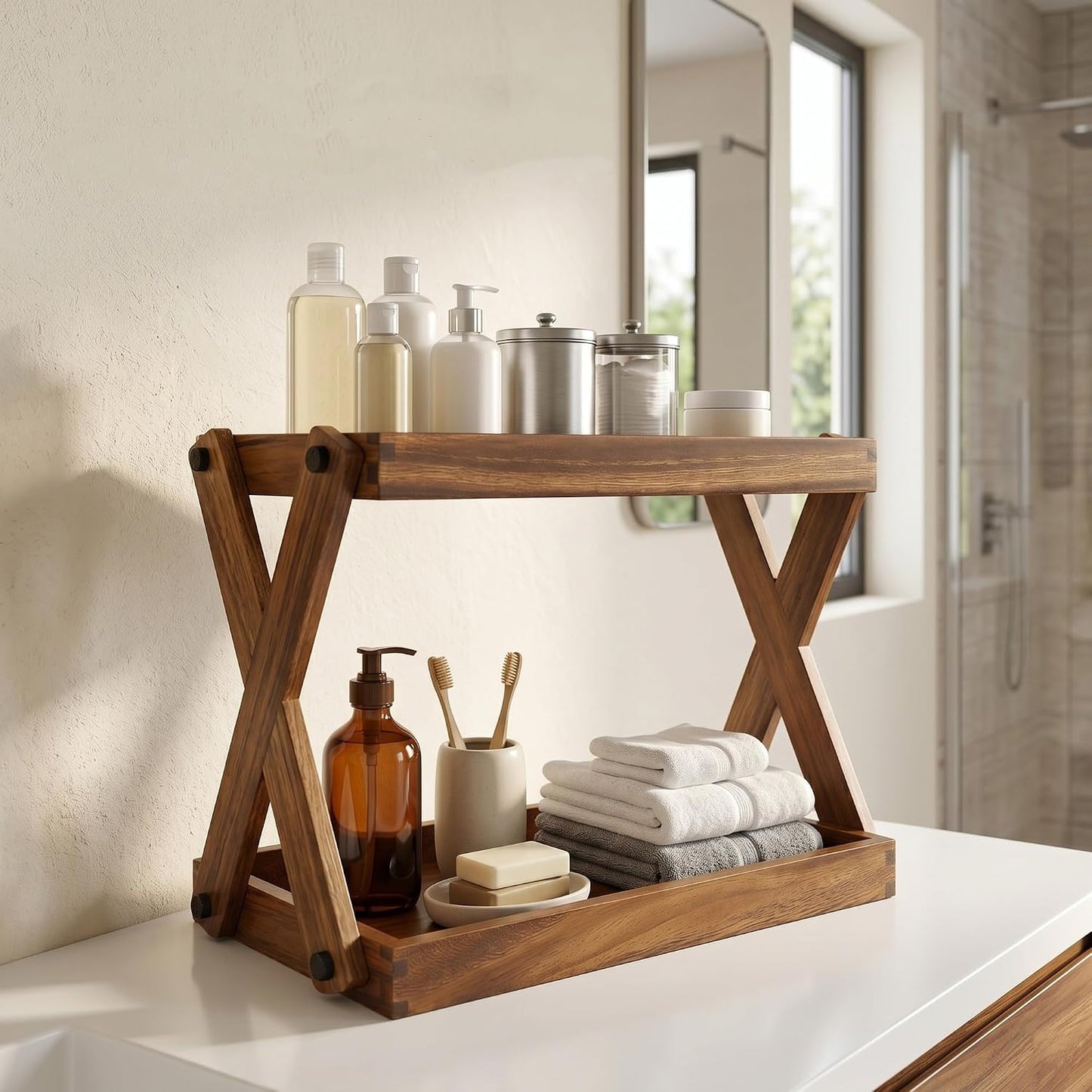 2-Tier Wood Countertop Organizer Shelf for Kitchen & Coffee Bar