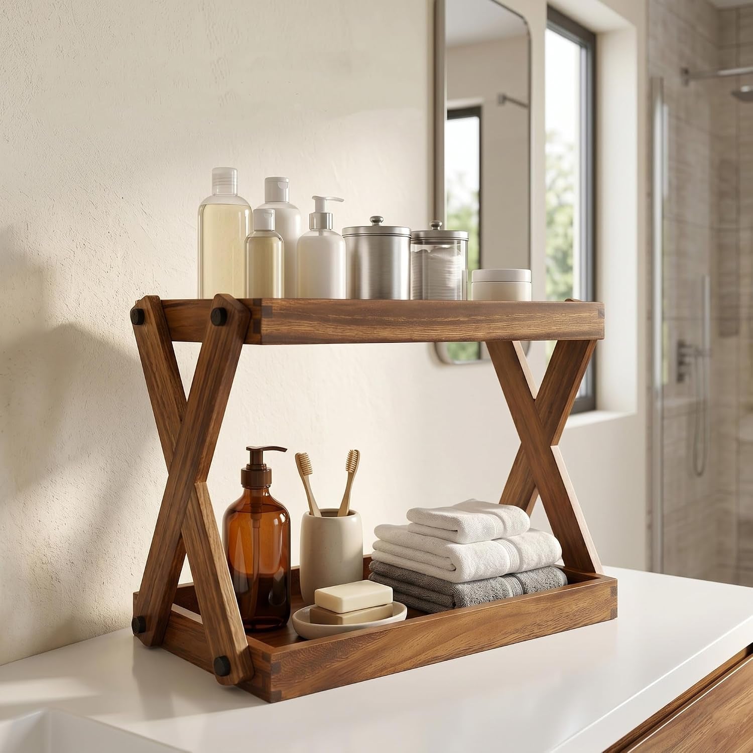 2-Tier Wood Countertop Organizer Shelf for Kitchen & Coffee Bar