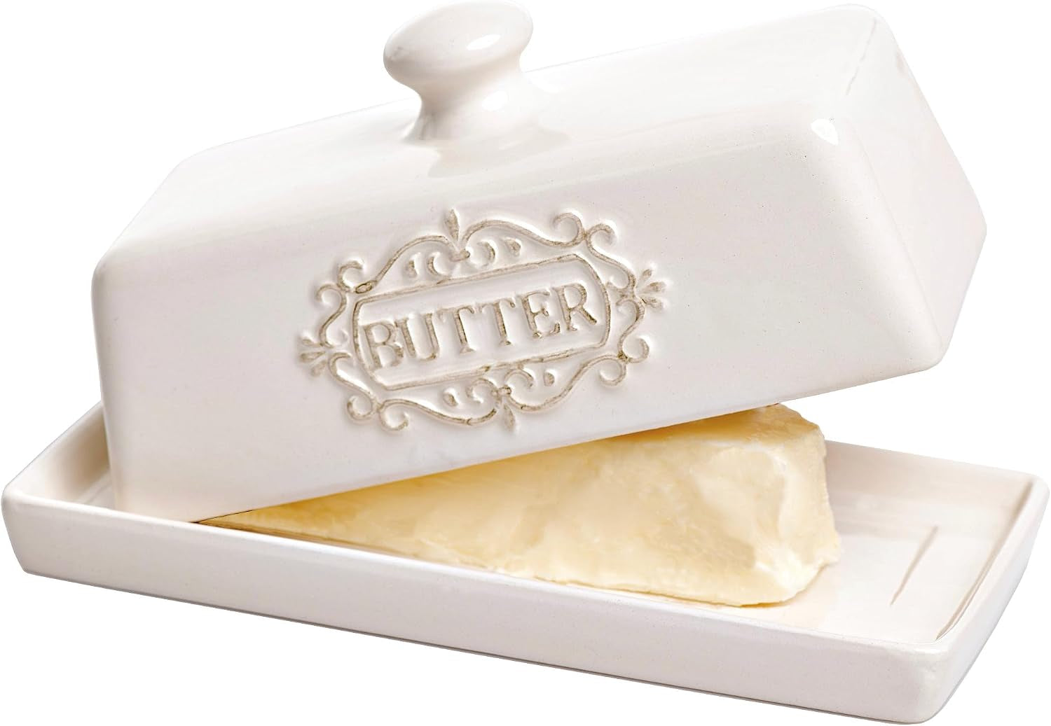 Engraved Ceramic Butter Dish with Lid