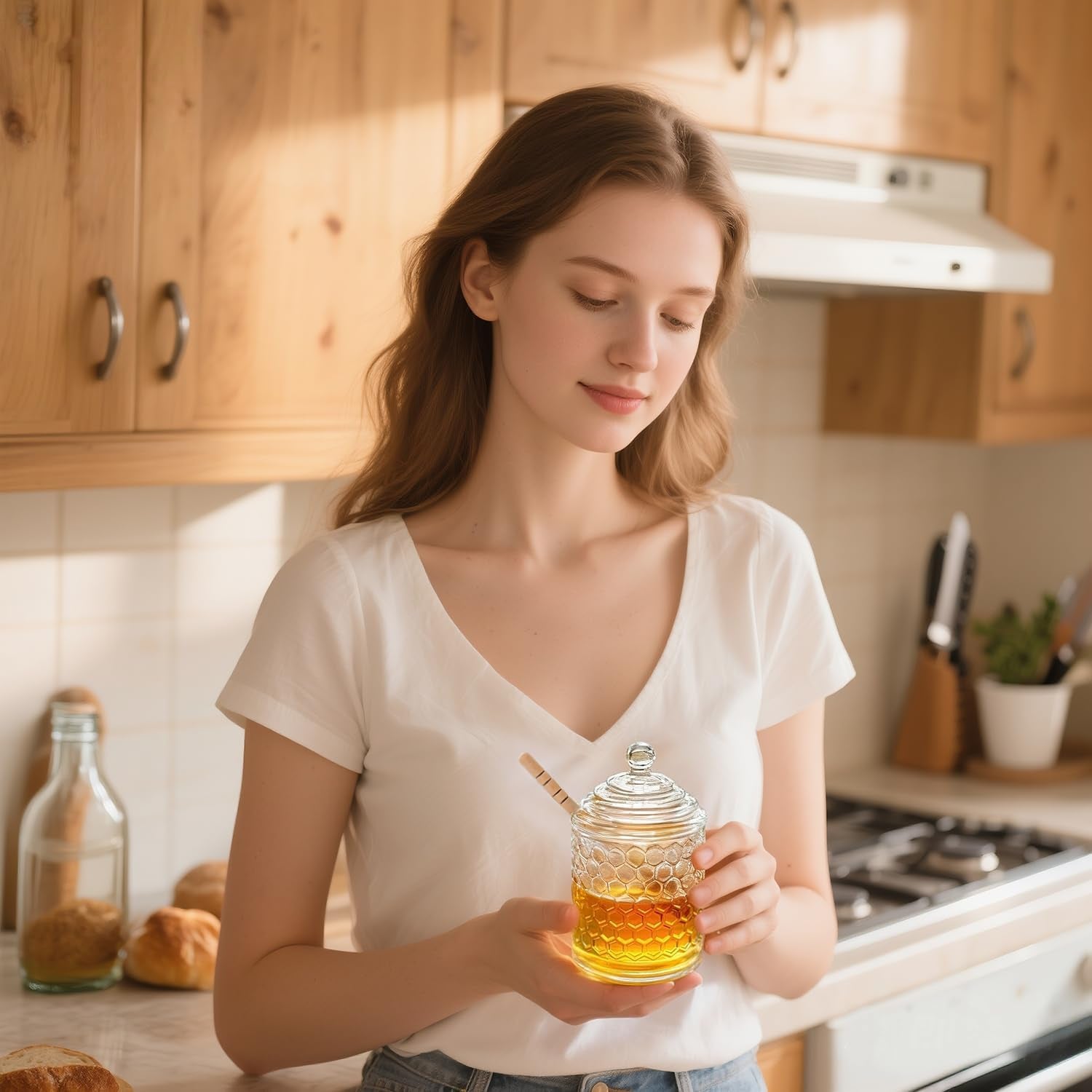 Crystal Glass Honey Jar with Dipper