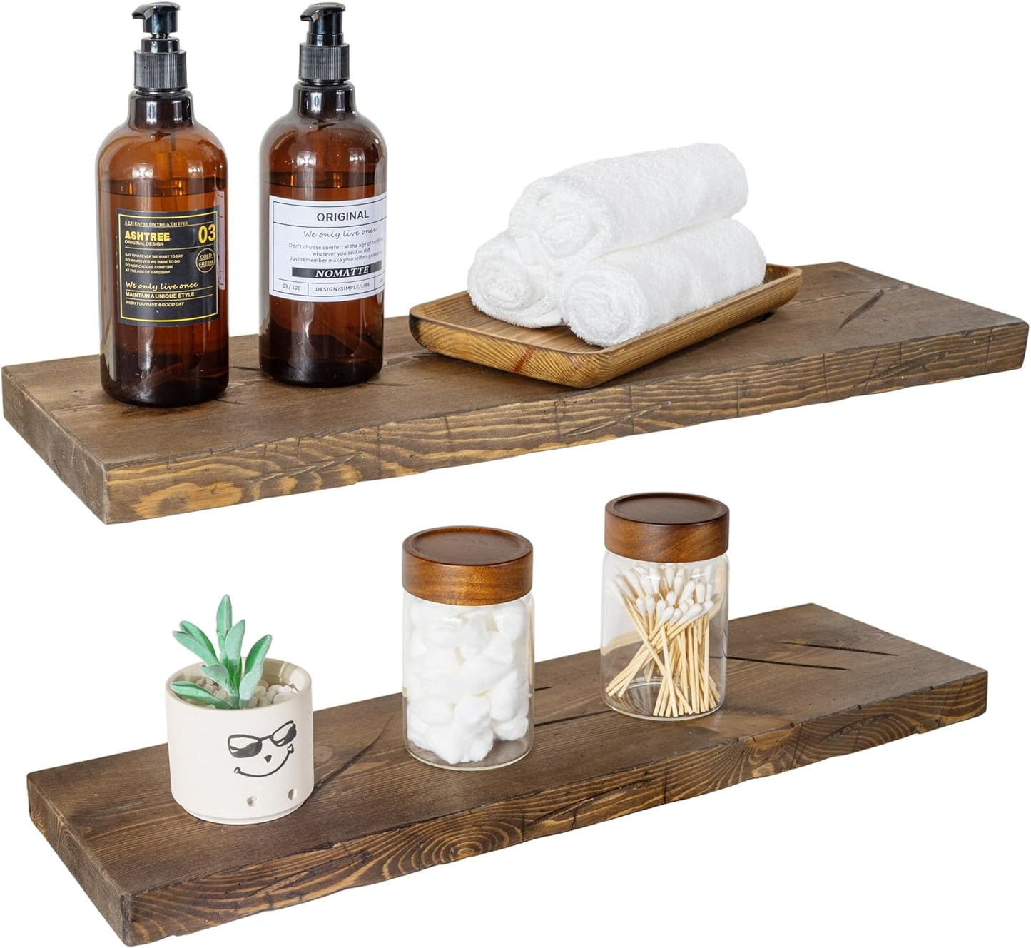 Rustic Solid Pine Floating Shelves – Set of 2