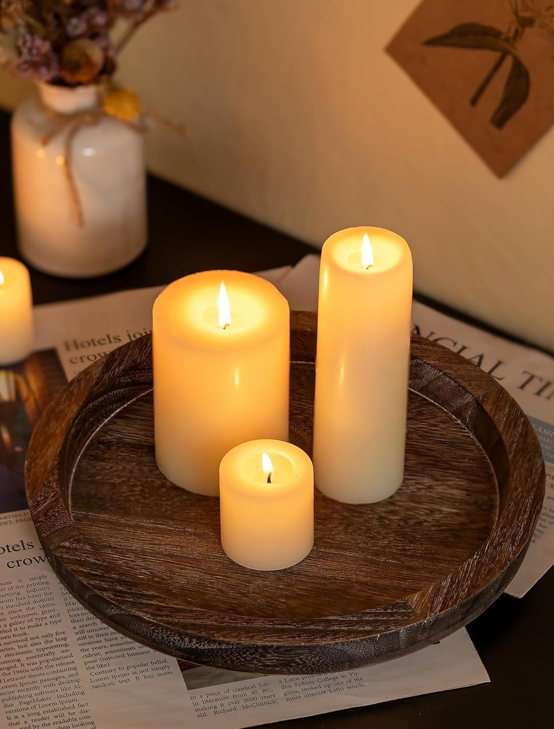 Round Wooden Decorative Tray | Rustic Farmhouse Accent Tray