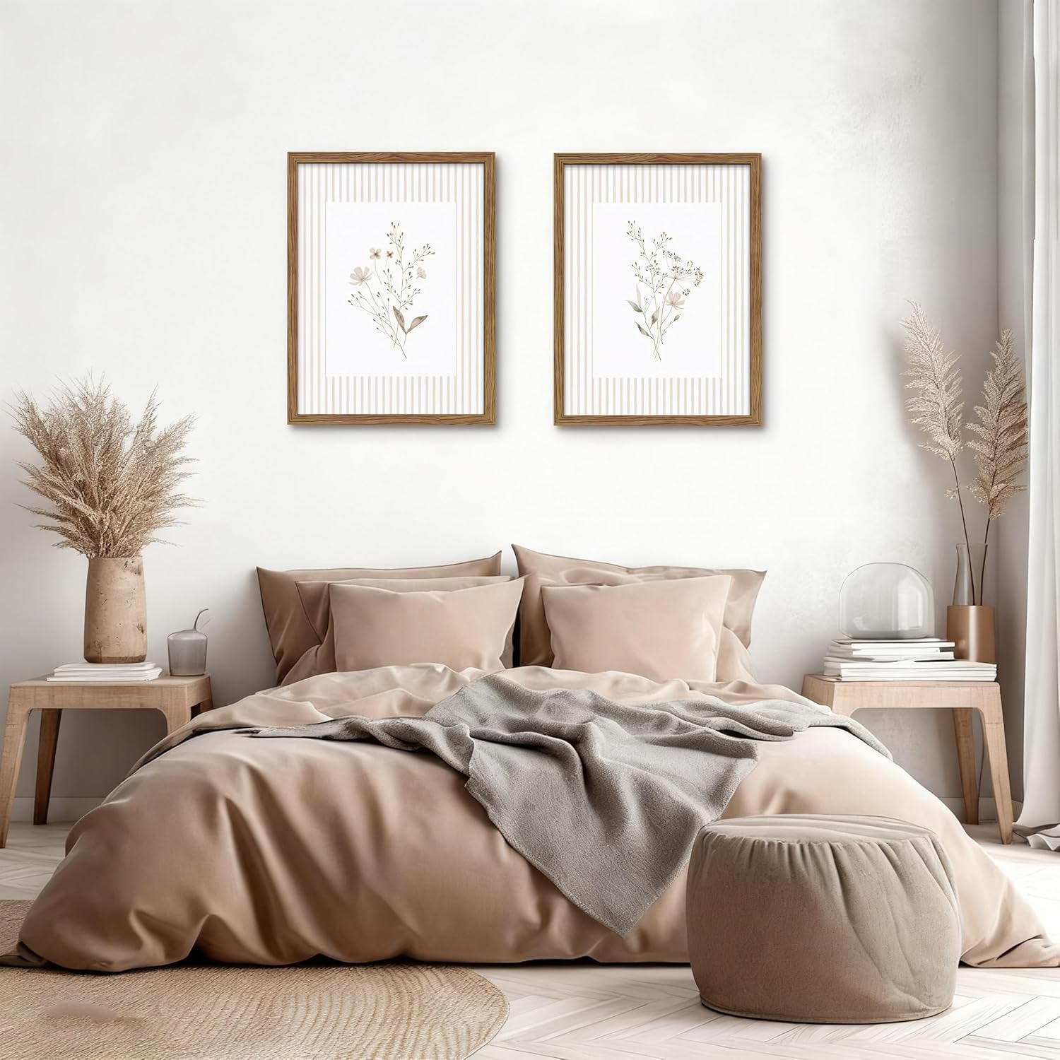 Neutral Wildflower Wall Art Set of 2 | Framed Botanical Prints