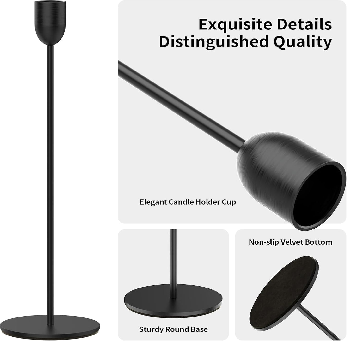 Modern Black Metal Candle Holders | Set of 3 Taper Candlesticks