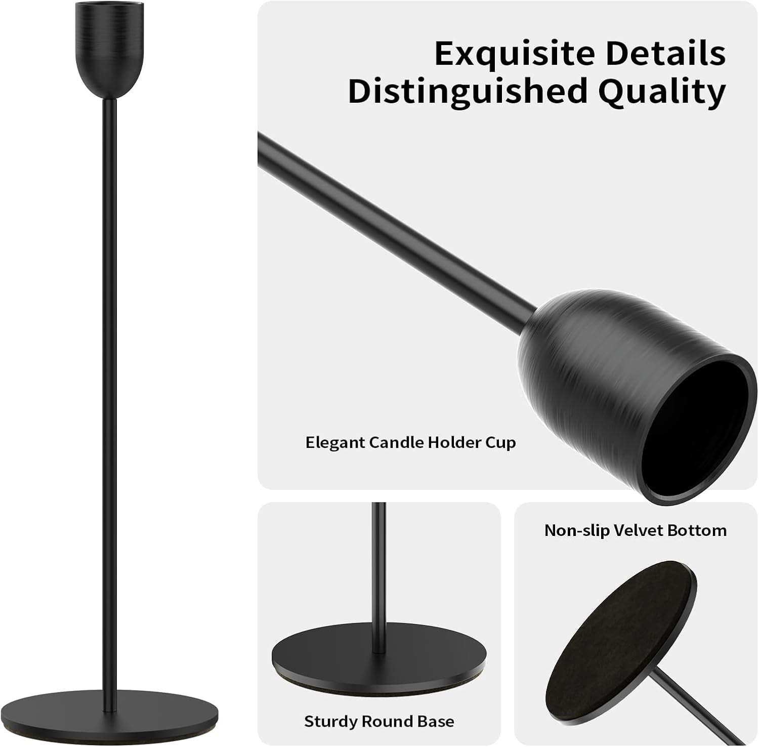 Modern Black Metal Candle Holders | Set of 3 Taper Candlesticks