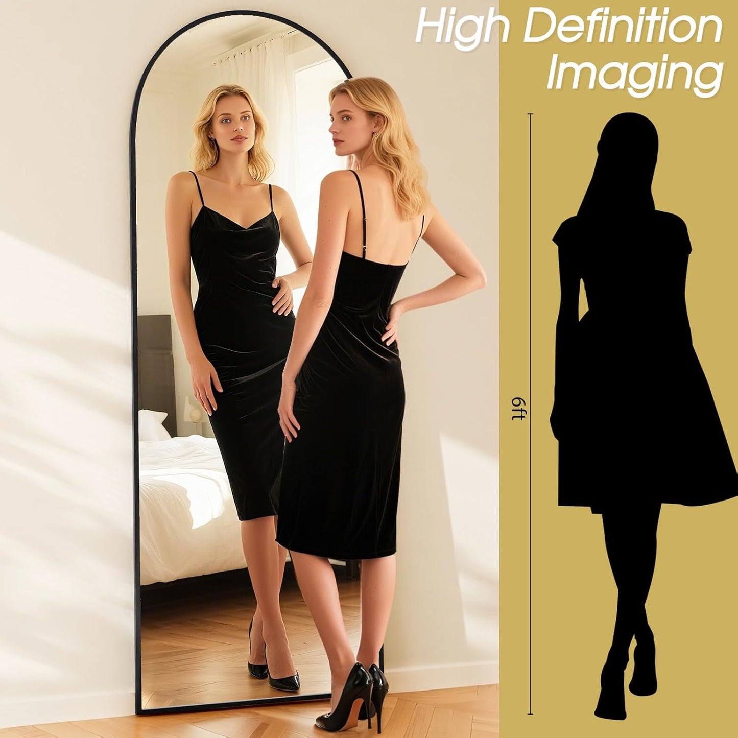 Arched Full-Length Floor Mirror | Aluminum Frame Standing, Leaning & Wall Mounted Mirror