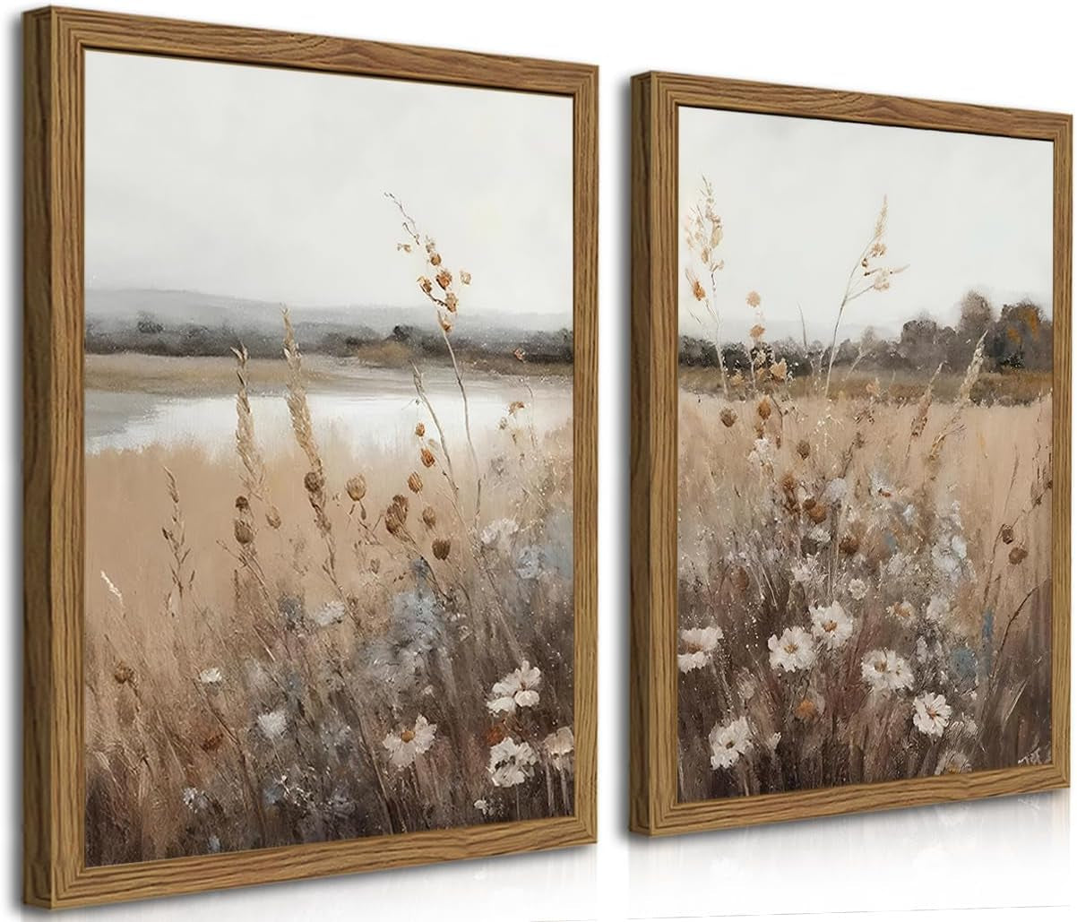 Neutral Wildflower Wall Art Set of 2 | Framed Botanical Prints