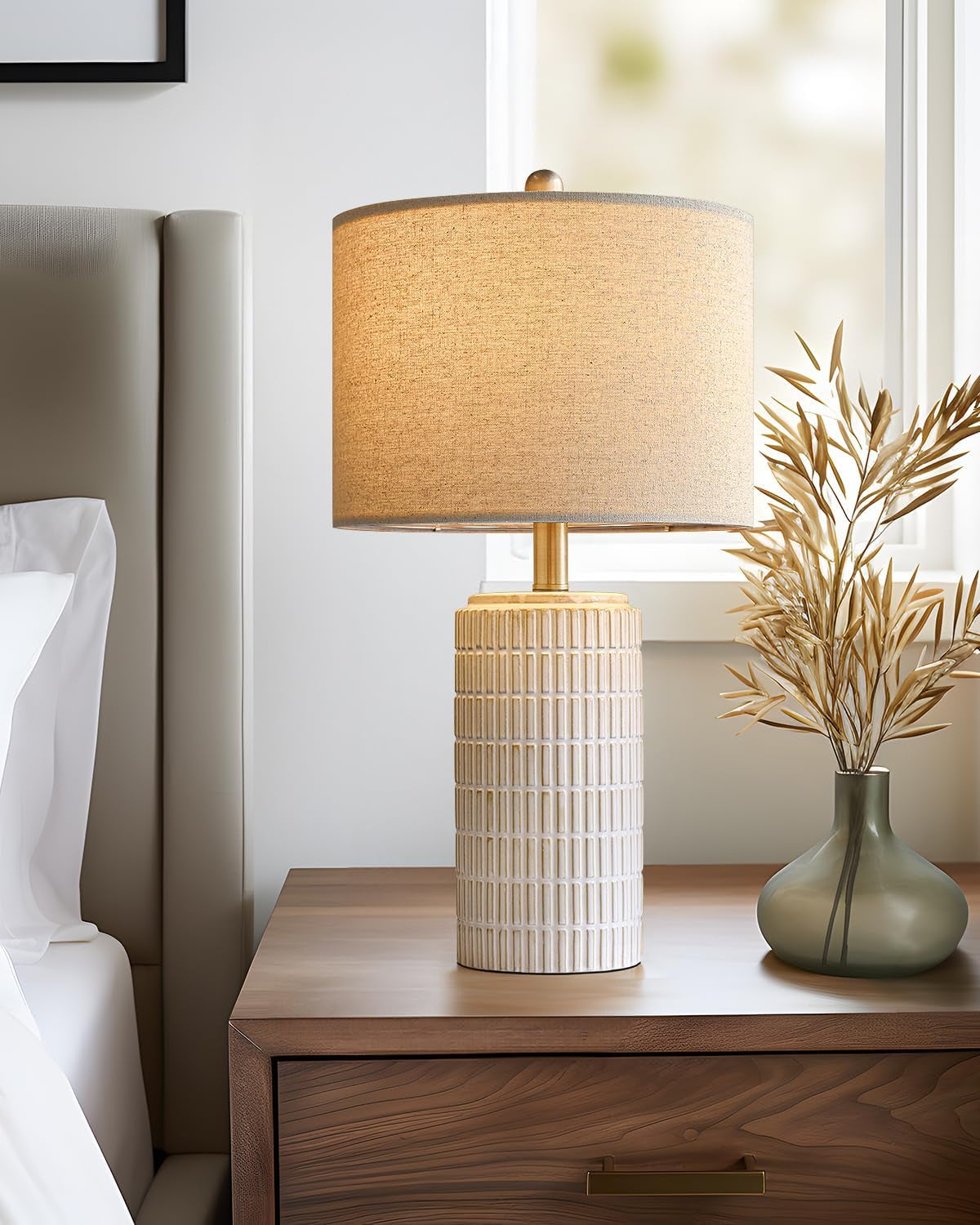 Modern Ceramic Table Lamp with Linen Shade | Bedside & Living Room Lamp