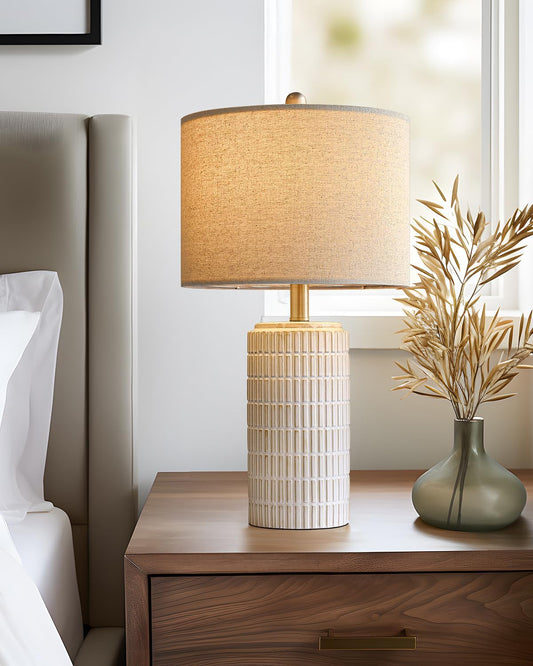 Modern Ceramic Table Lamp with Linen Shade | Bedside & Living Room Lamp