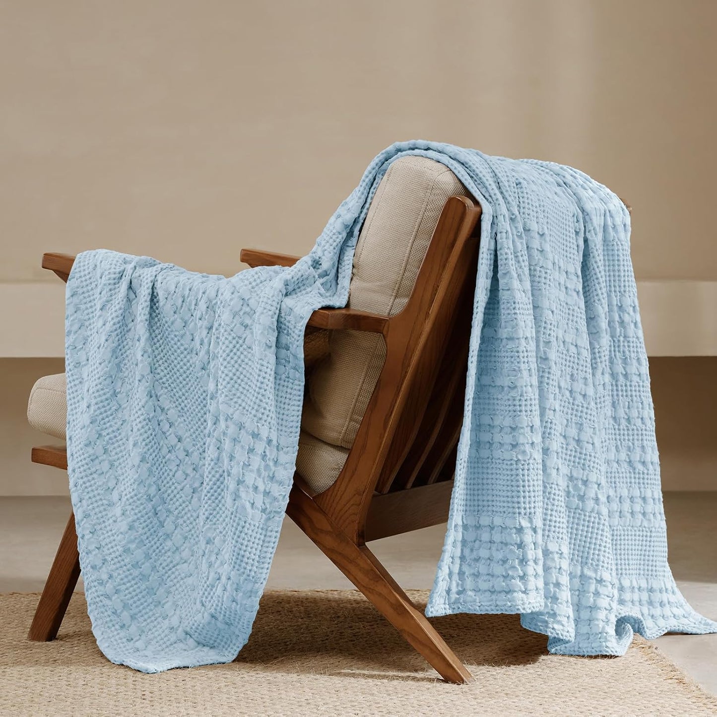 Luxury Cotton Waffle Throw Blanket | Lightweight Decorative Blanket