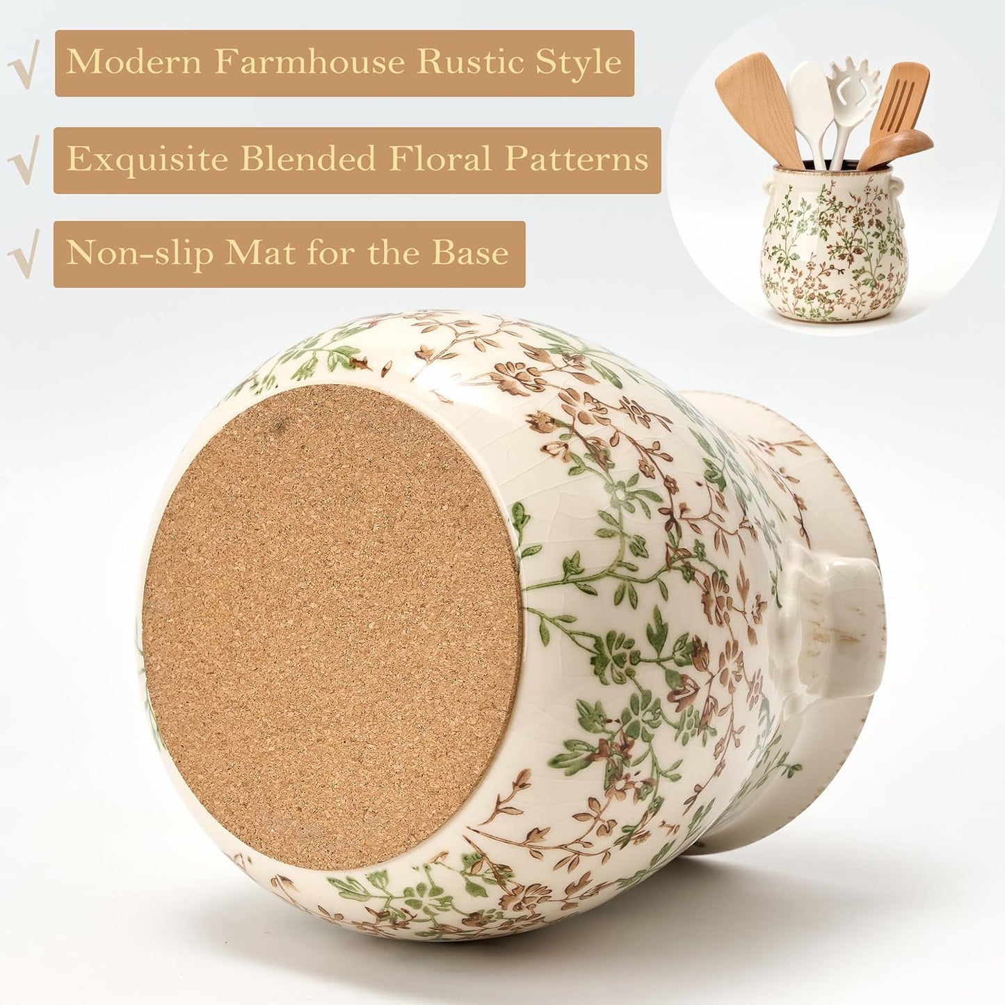 Floral Ceramic Kitchen Utensil Holder