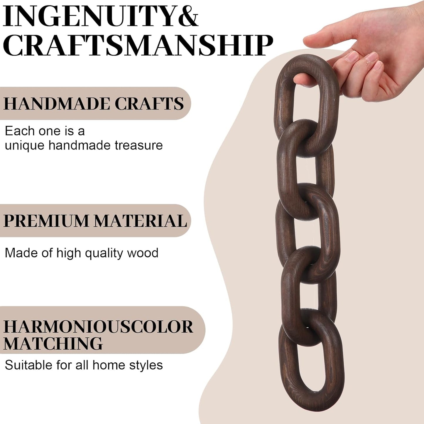Decorative Wooden Chain Link Décor | Hand-Carved Farmhouse Accent