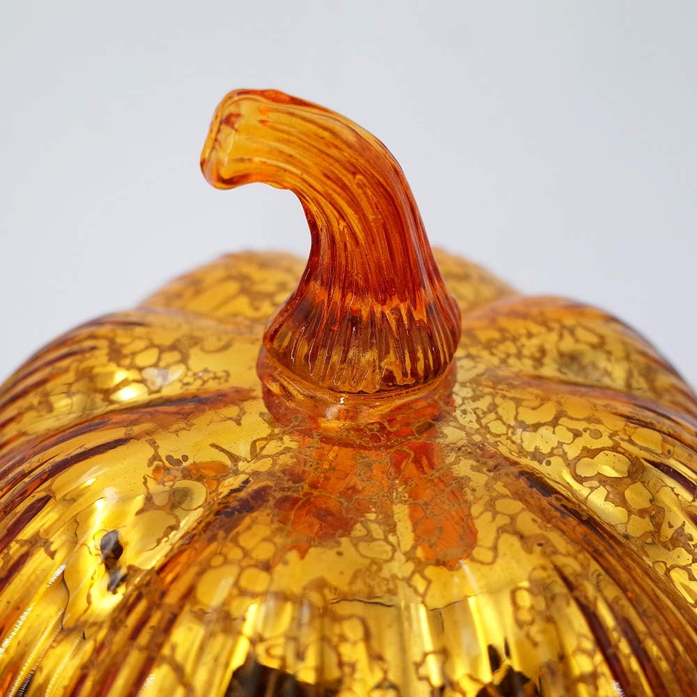 Gold Glass Light-Up Pumpkin – LED Fall Table Decor with Timer