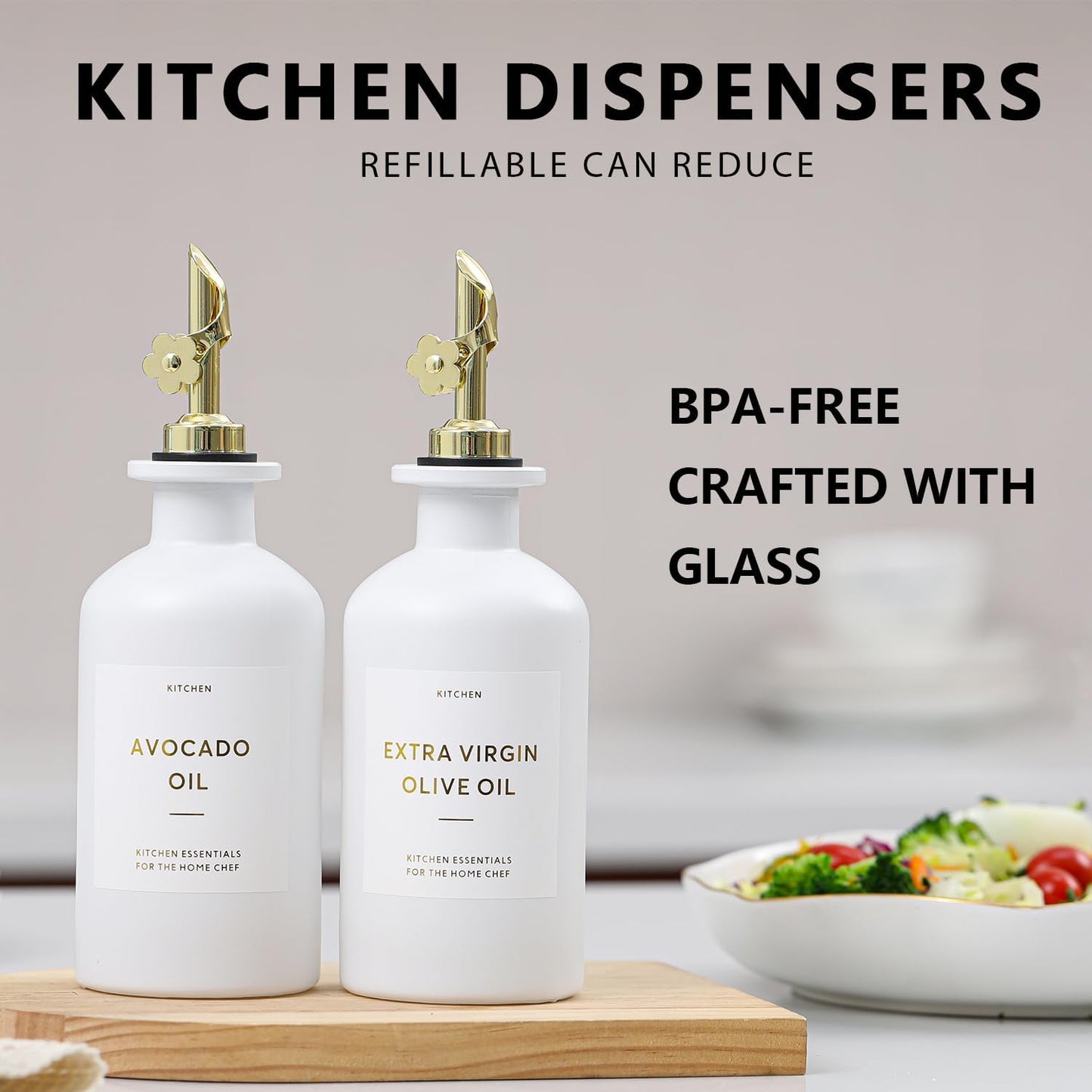 Glass Olive Oil & Vinegar Dispenser Set (12 oz, Set of 2)