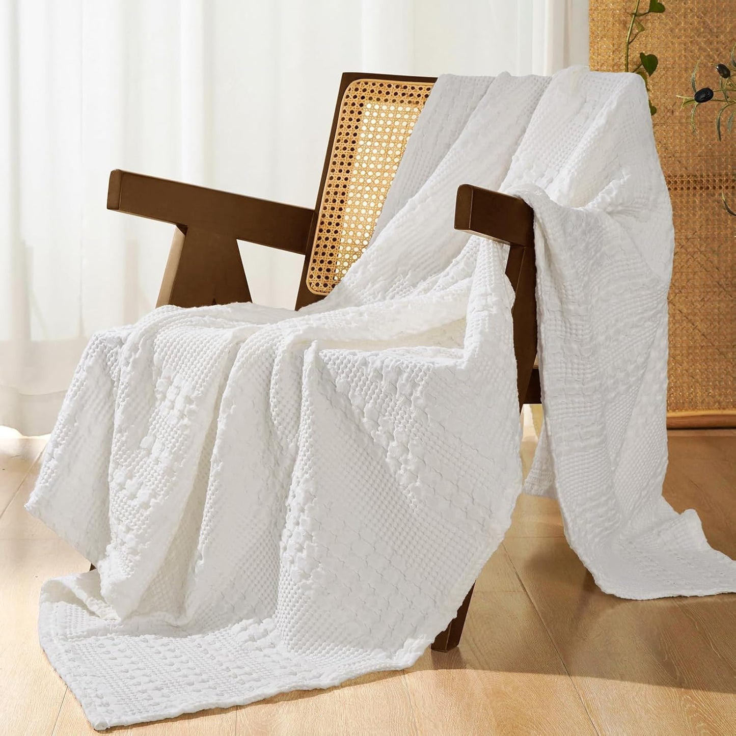 Luxury Cotton Waffle Throw Blanket | Lightweight Decorative Blanket