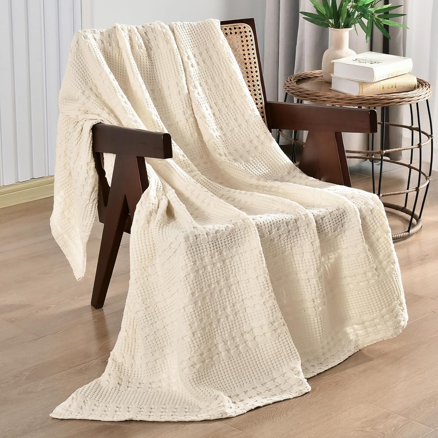 Luxury Cotton Waffle Throw Blanket | Lightweight Decorative Blanket