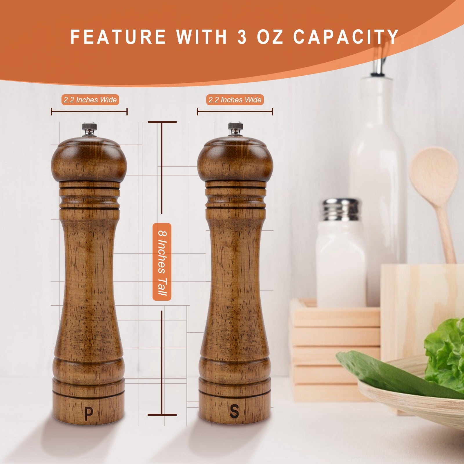 Wood Salt & Pepper Grinder Set