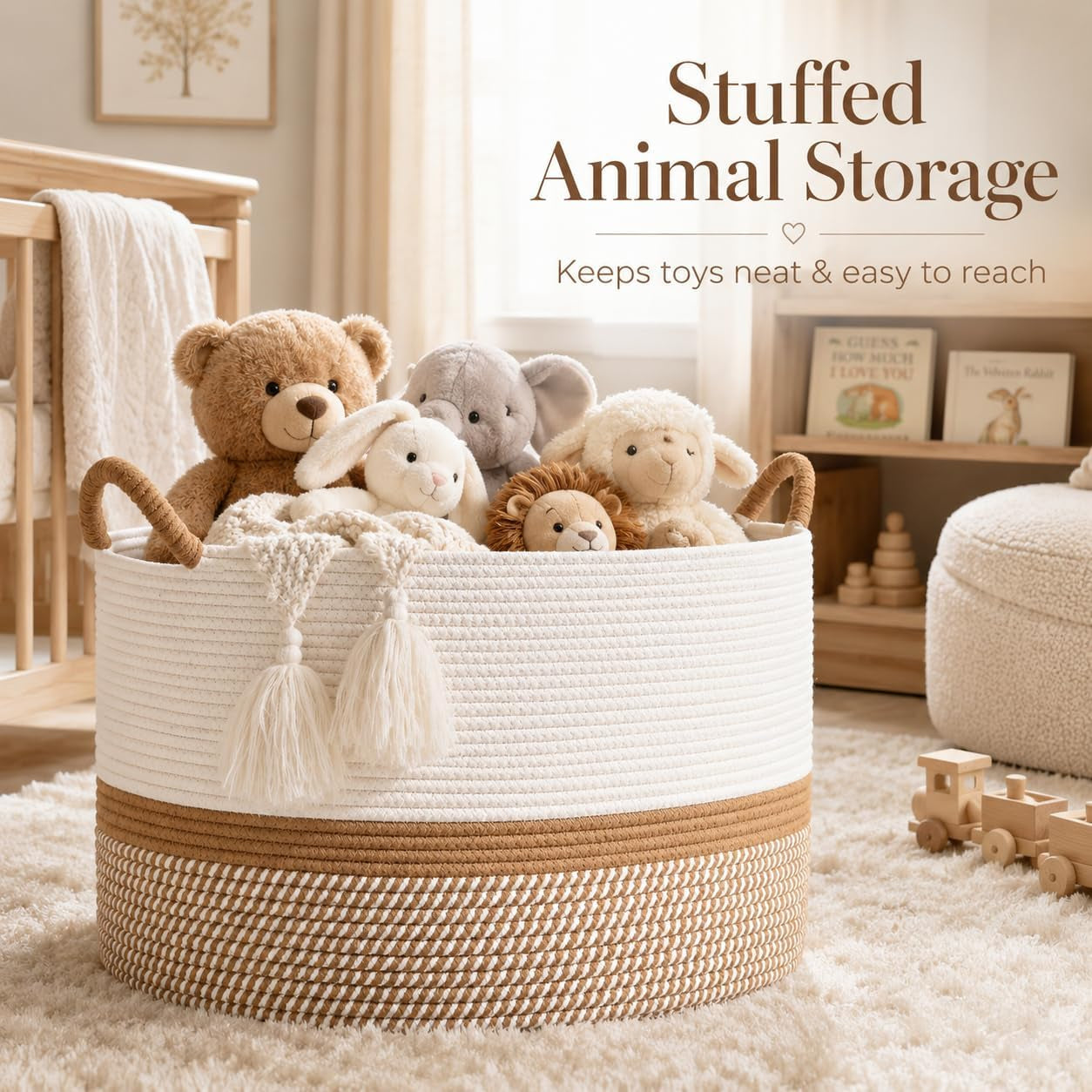 Large Cotton Rope Blanket Basket with Handles | Decorative Storage Basket