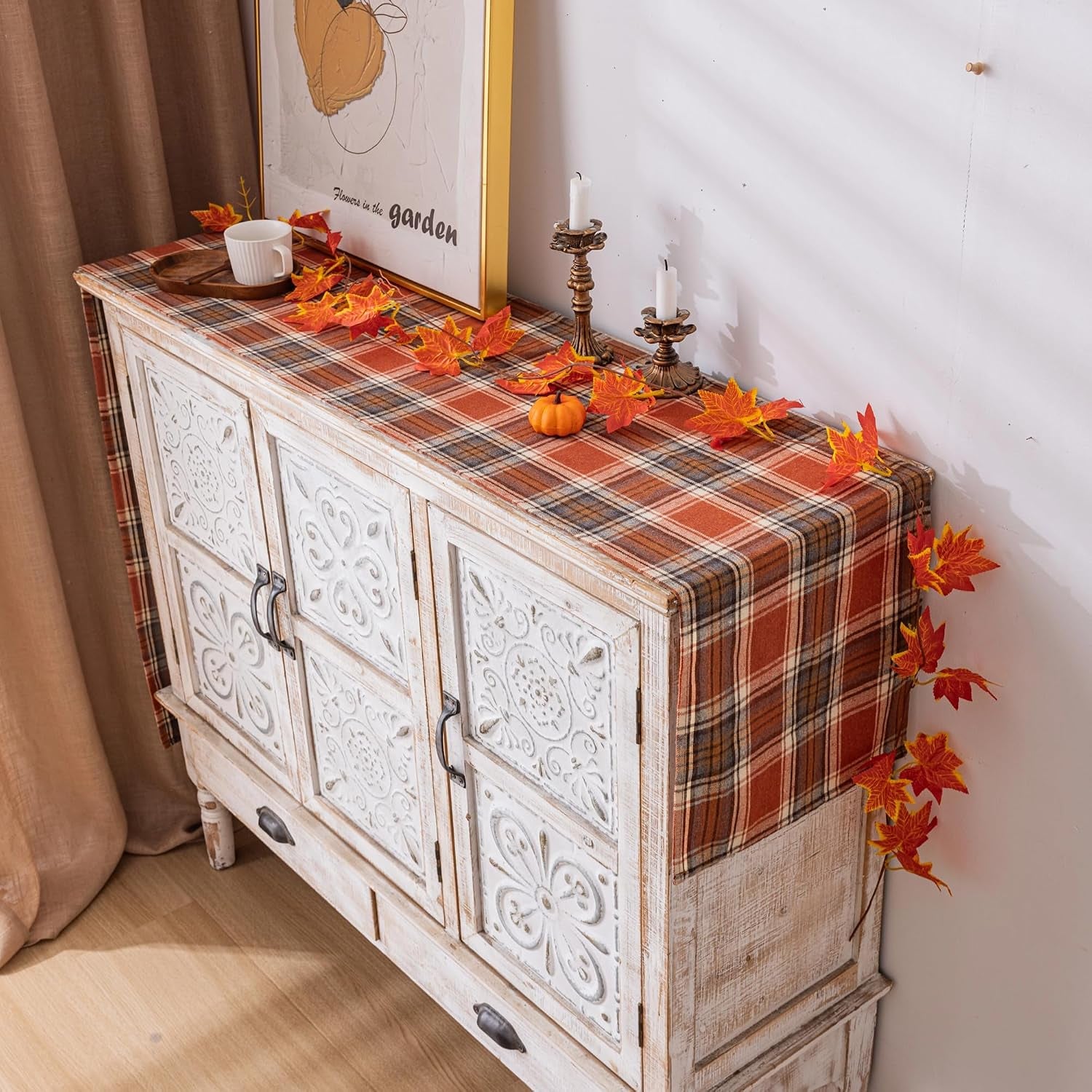 Rust Plaid Fall Table Runner – 13" x 72"