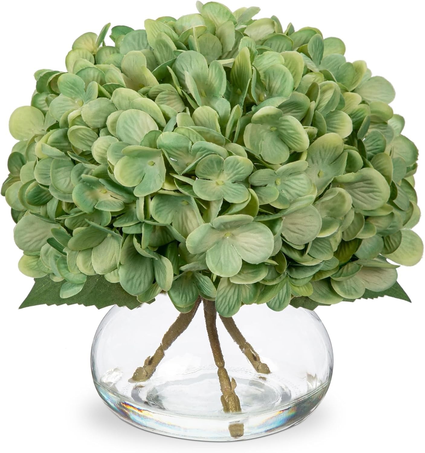 Faux White Hydrangea Arrangement in Glass Vase