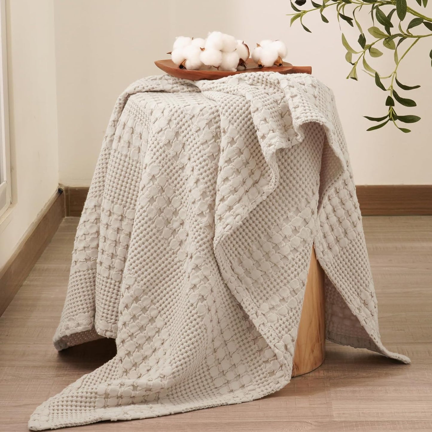 Luxury Cotton Waffle Throw Blanket | Lightweight Decorative Blanket