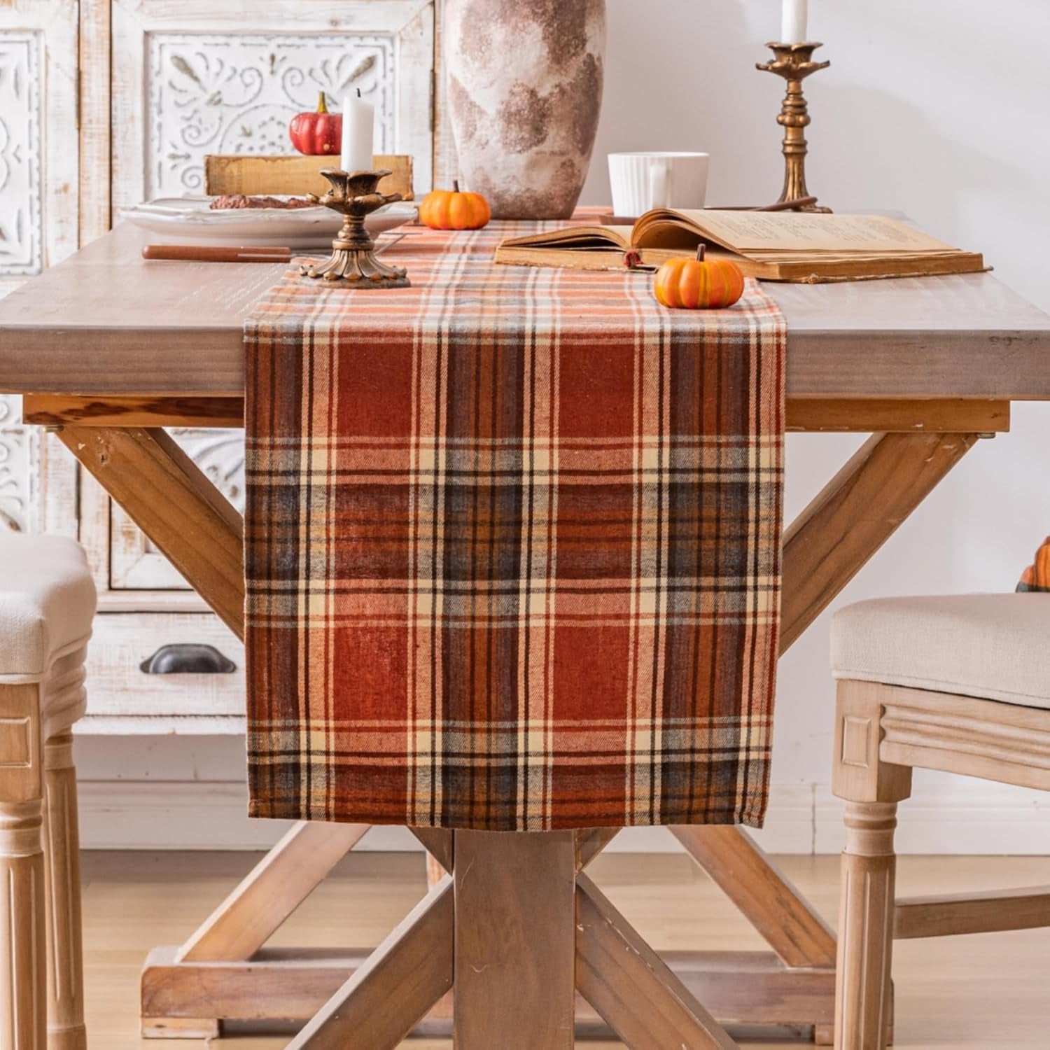 Rust Plaid Fall Table Runner – 13" x 72"