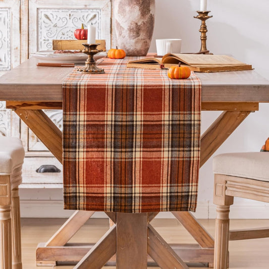 Rust Plaid Fall Table Runner – 13" x 72"